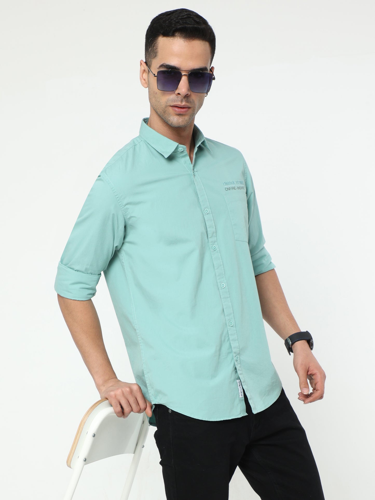 Pista Green Plain Solid Shirts