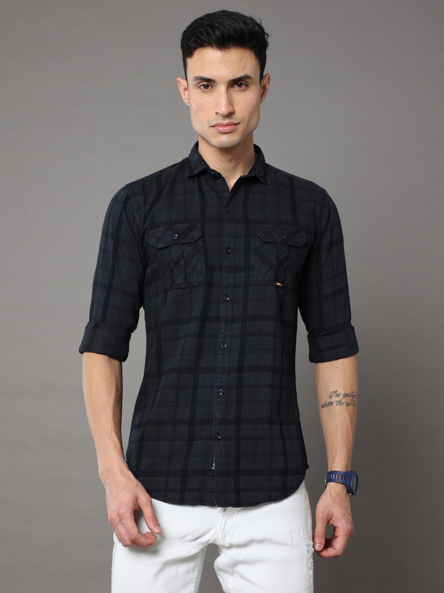 Onfire Tomford Checks Dark Grey Cargo Shirt