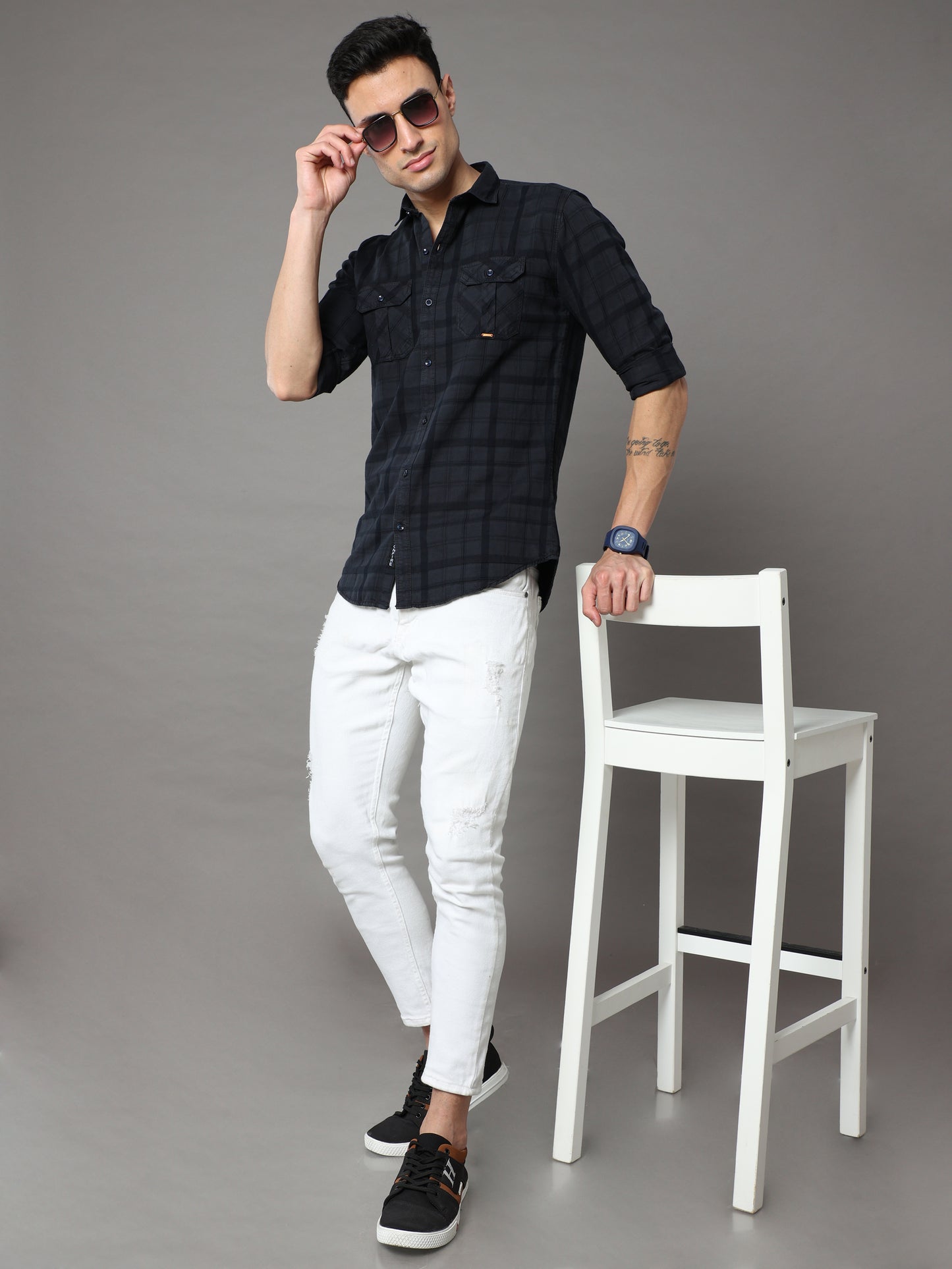 Onfire Tomford Checks Dark Grey Cargo Shirt