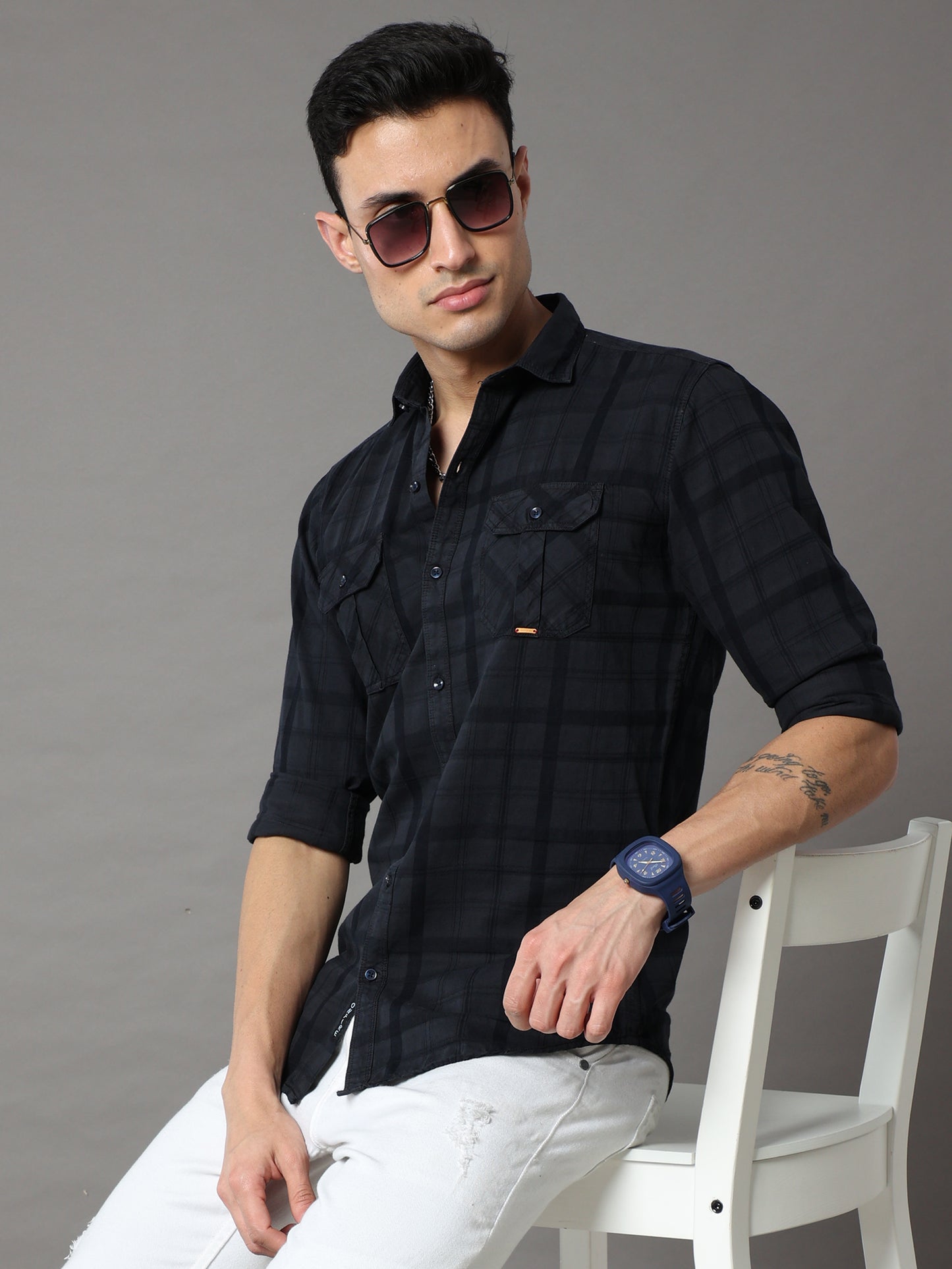 Onfire Tomford Checks Dark Grey Cargo Shirt