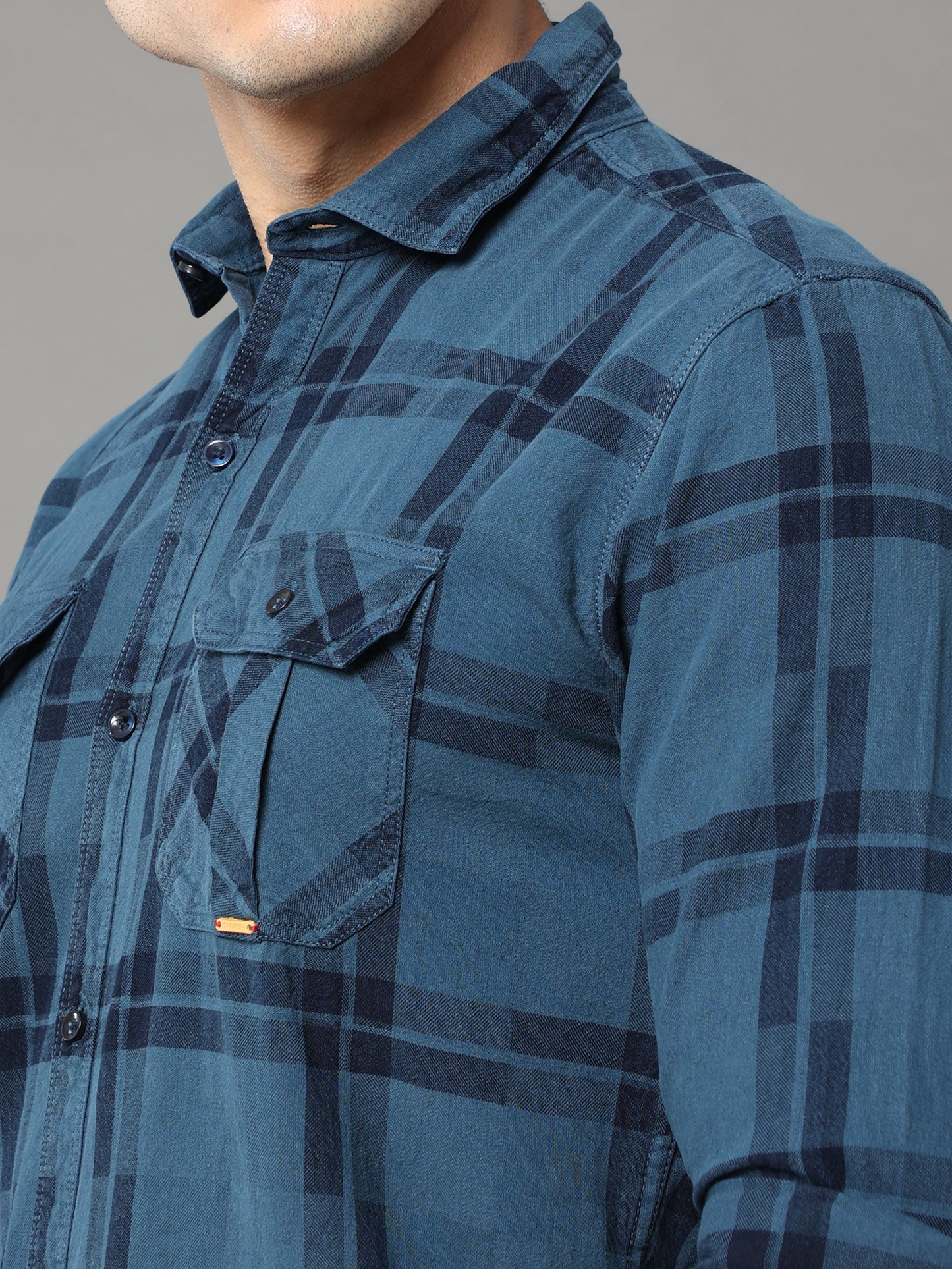Onfire Tomford Checks Turquoise Cargo Shirt