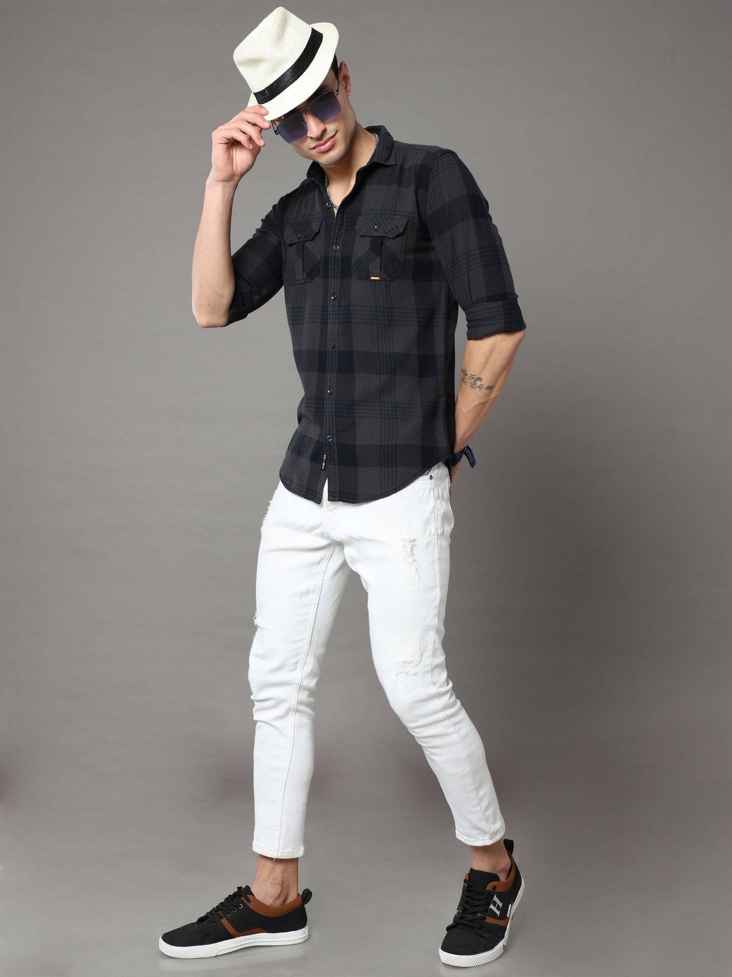 Onfire Tomford Checks Dark Brown Cargo Shirt