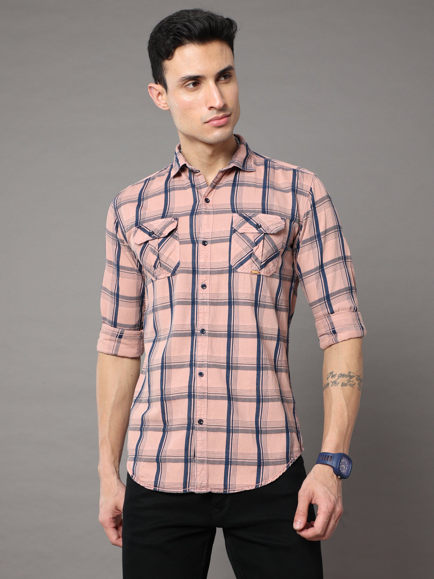 Onfire Tomford Checks Peach Cargo Shirt