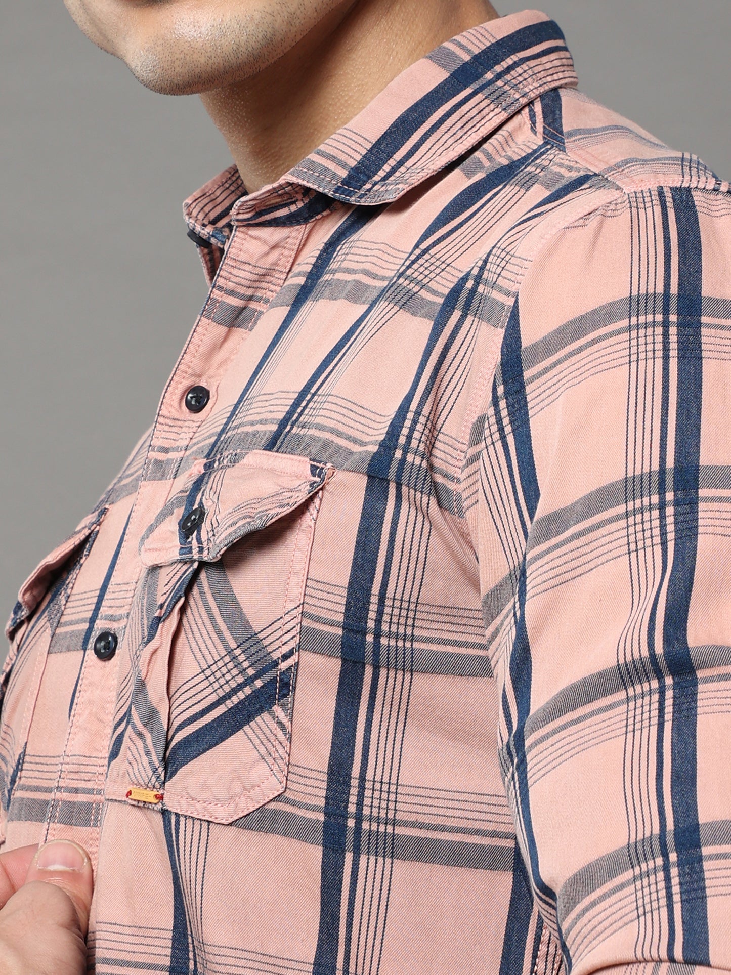 Onfire Tomford Checks Peach Cargo Shirt