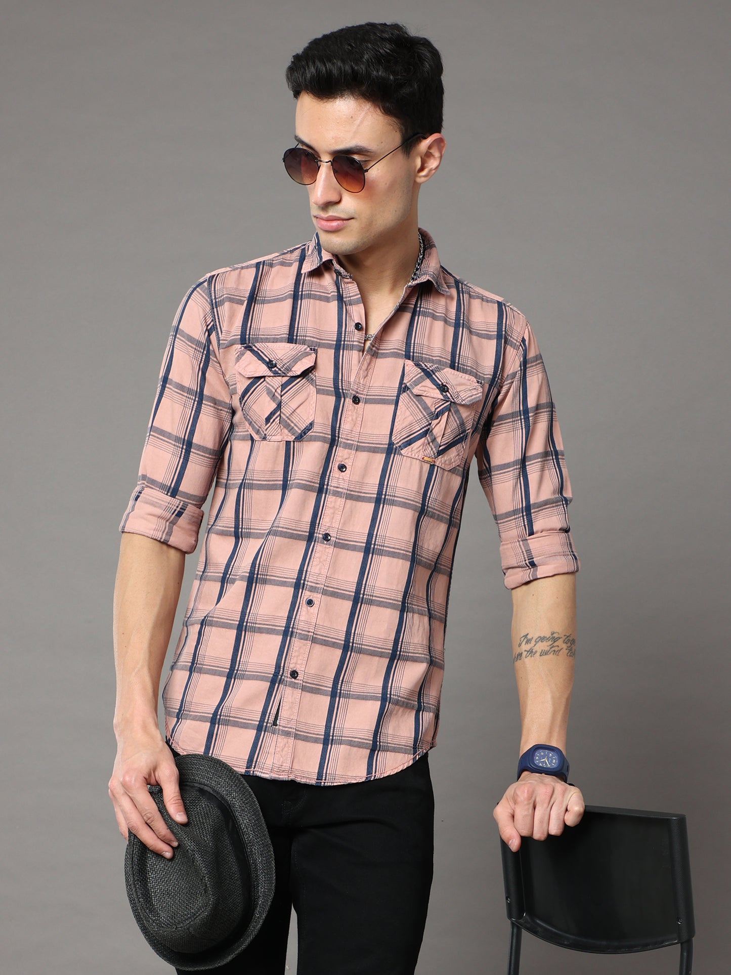 Onfire Tomford Checks Peach Cargo Shirt