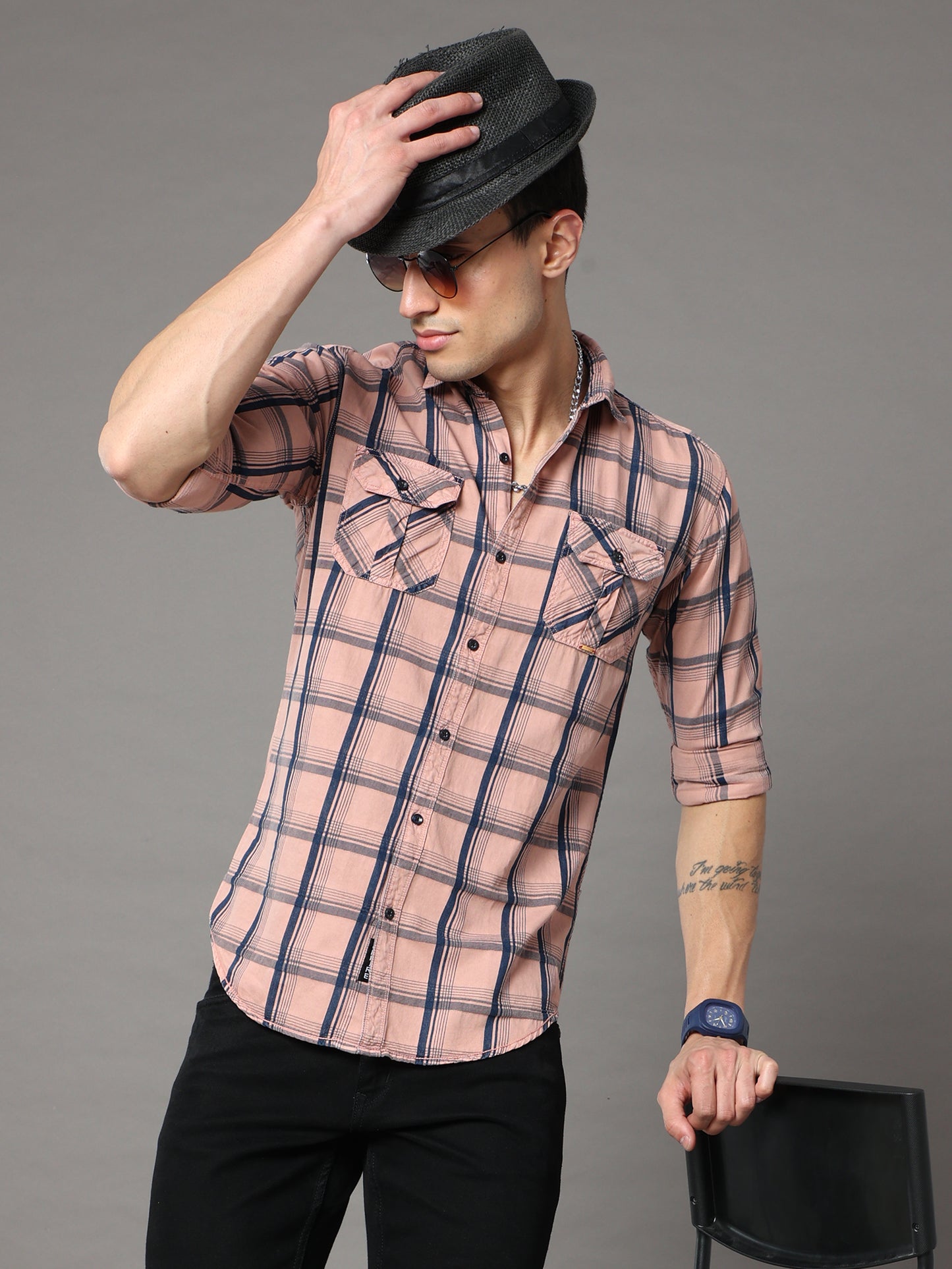 Onfire Tomford Checks Peach Cargo Shirt