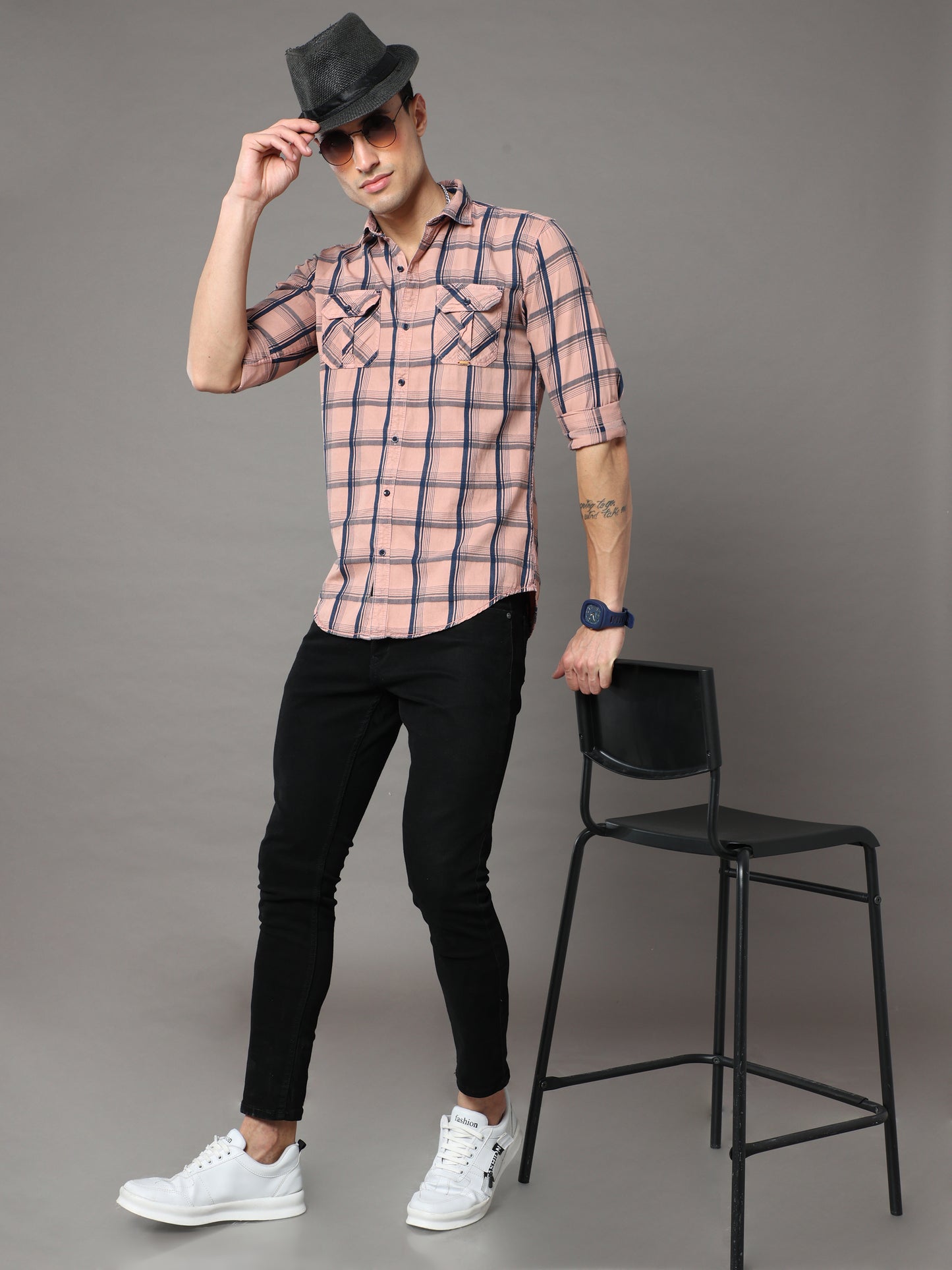 Onfire Tomford Checks Peach Cargo Shirt