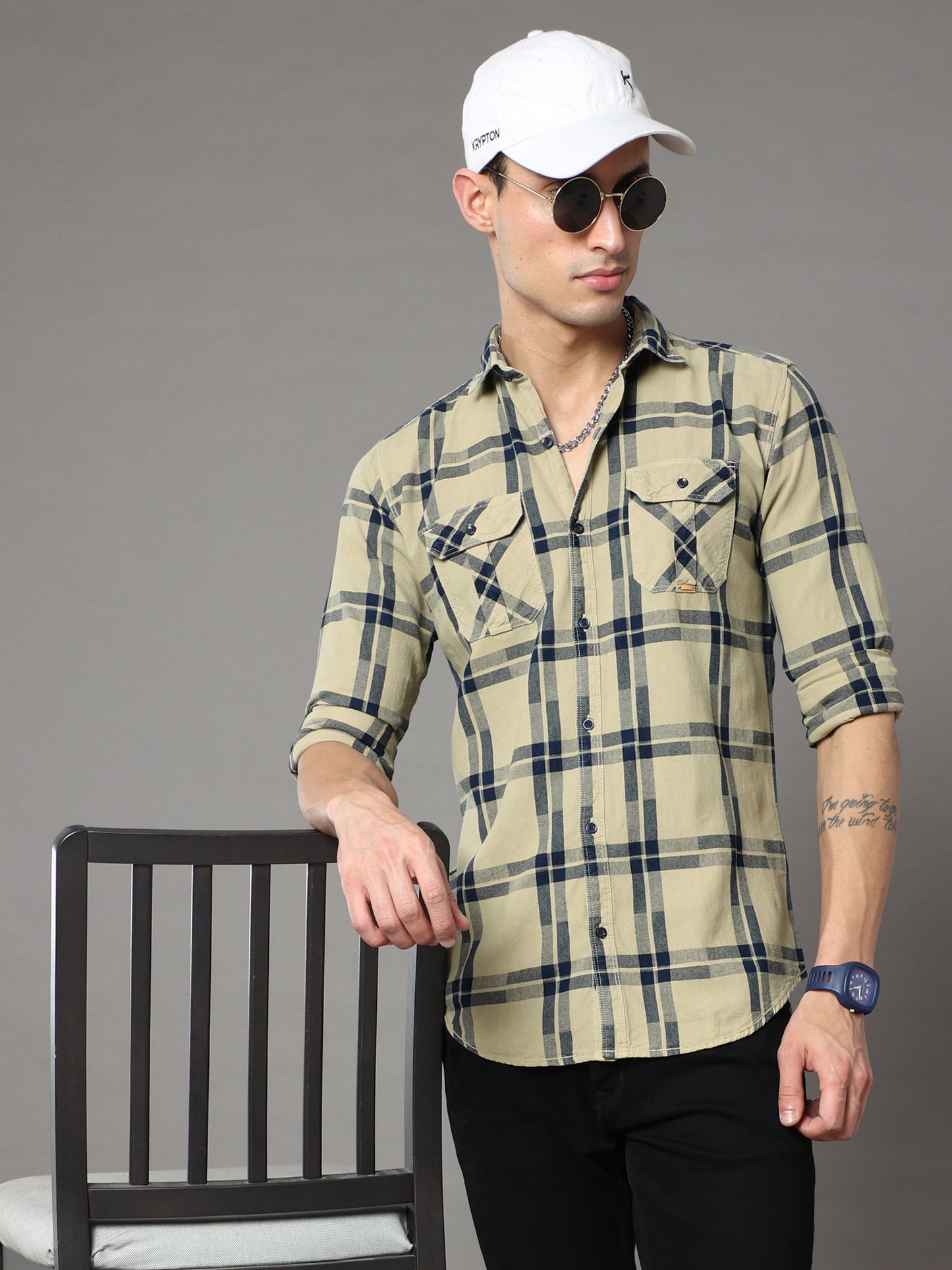 Onfire Tomford Checks Beige Cargo Shirt