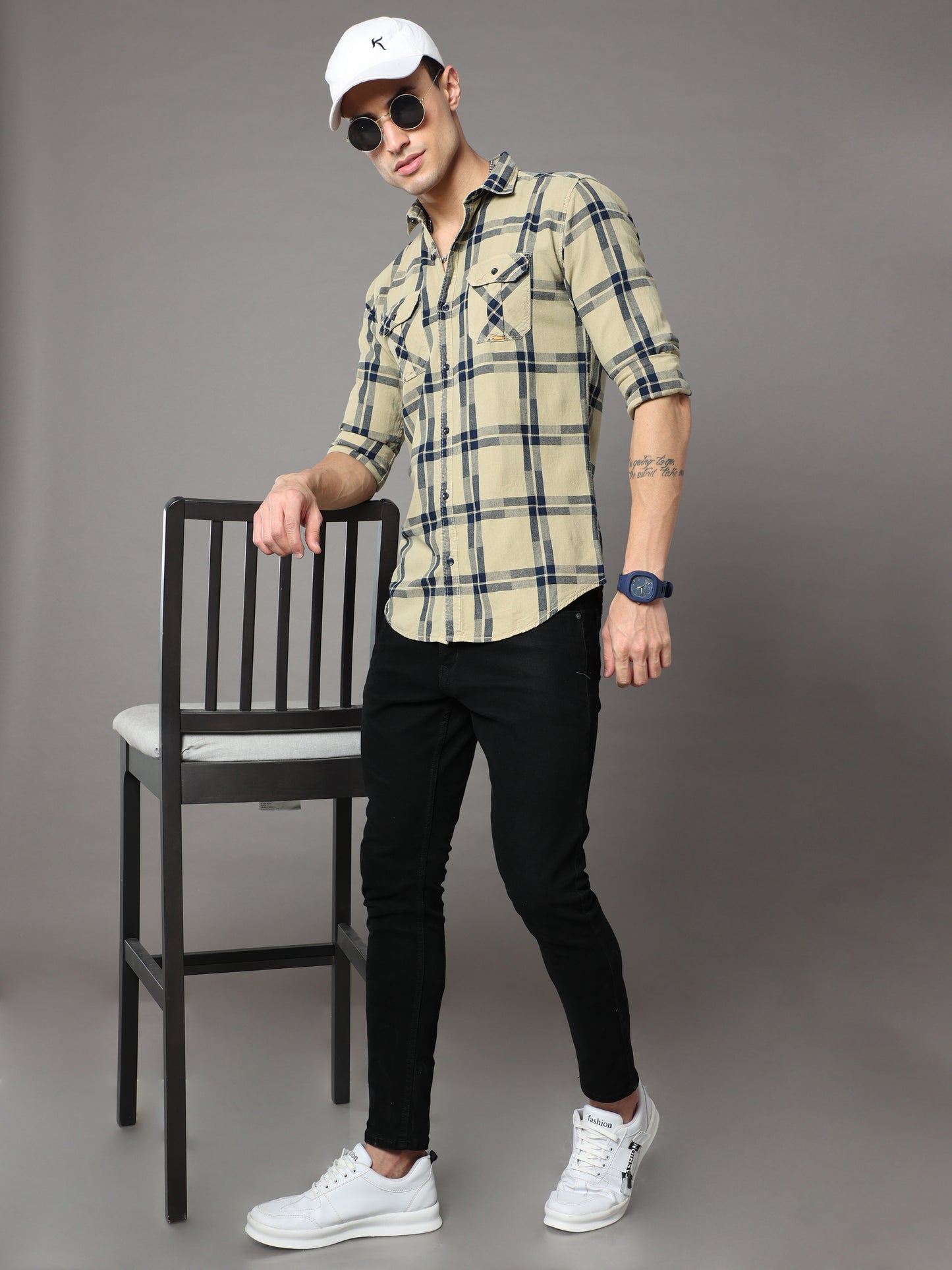 Onfire Tomford Checks Beige Cargo Shirt