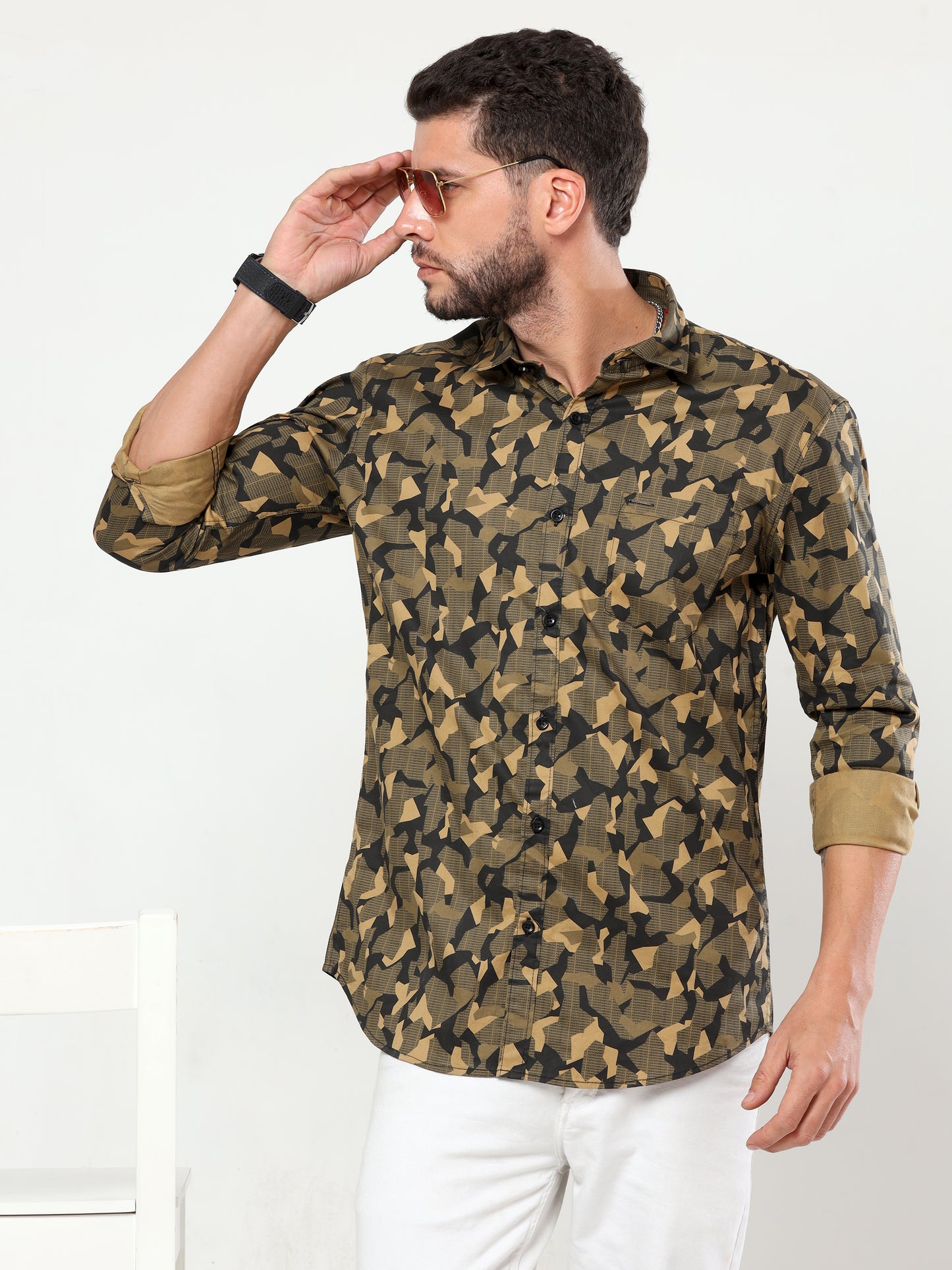 Onfire Brazil Camaflouge Lycra Print Beige Shirt - A2103A