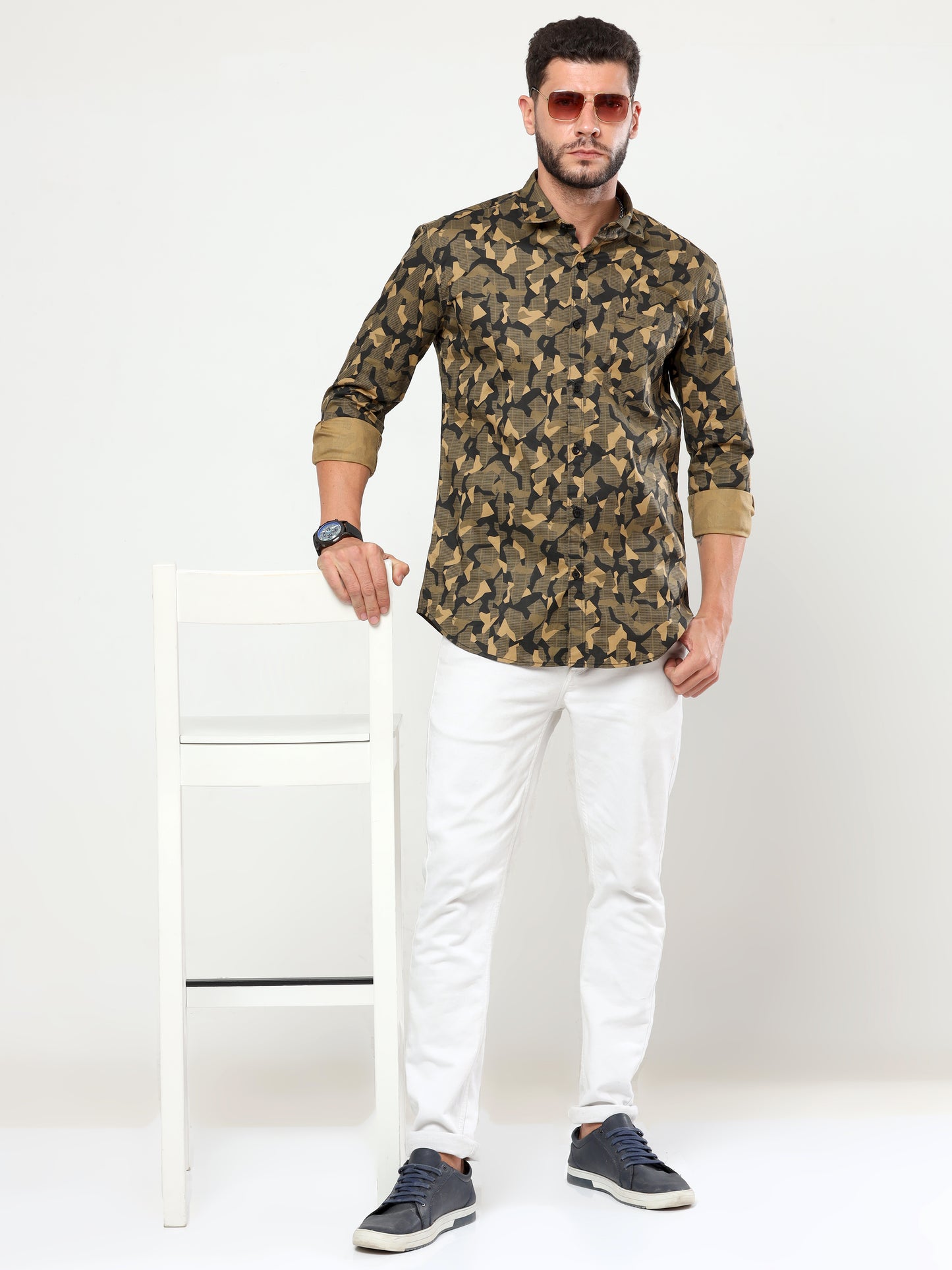Onfire Brazil Camaflouge Lycra Print Beige Shirt - A2103A