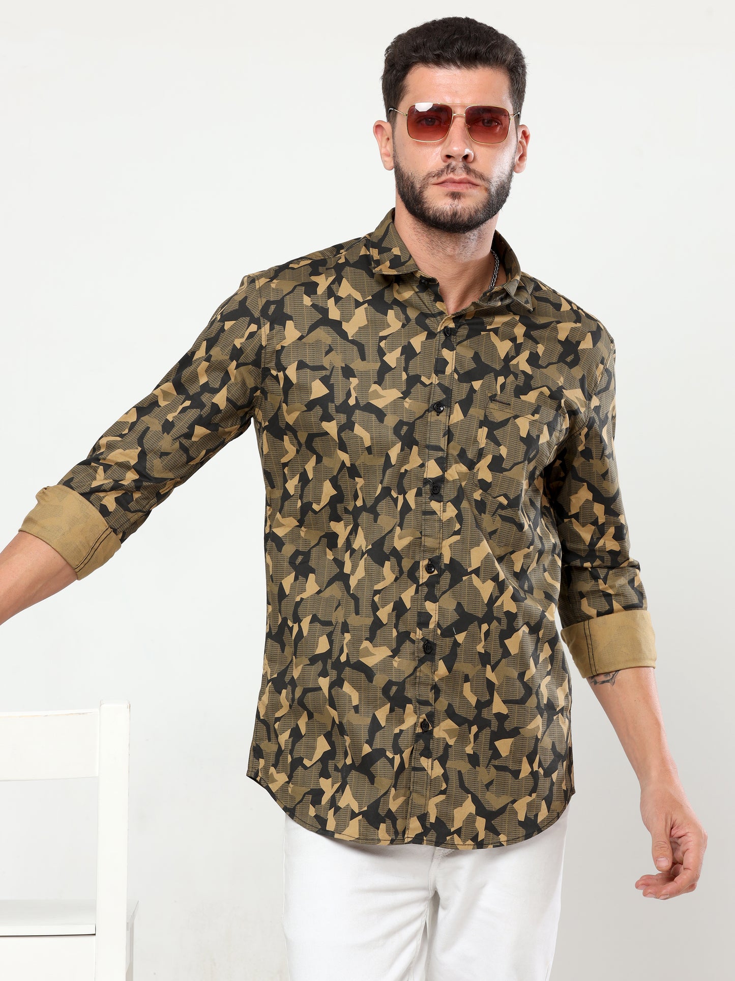 Onfire Brazil Camaflouge Lycra Print Beige Shirt - A2103A