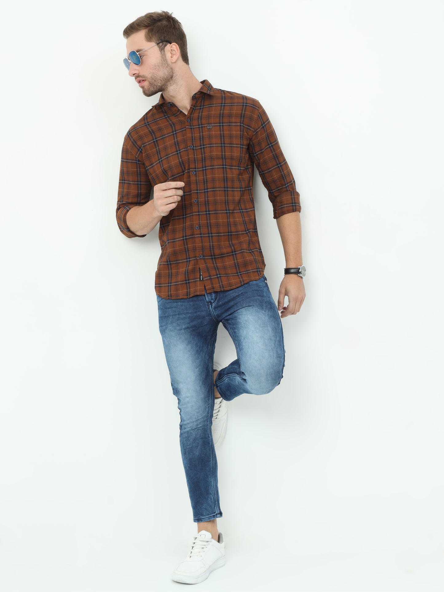 Onfire Checks Rust Shirt