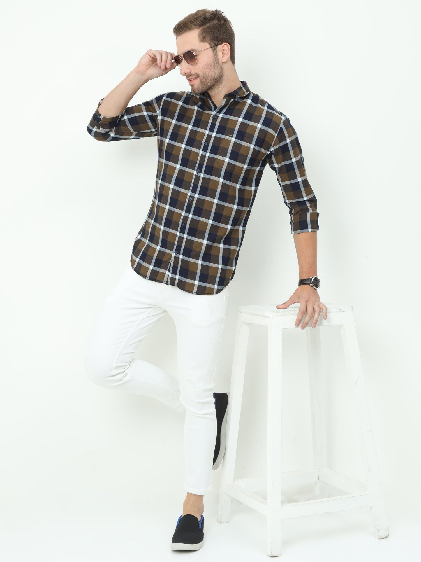 Onfire Checks Brown Shirt