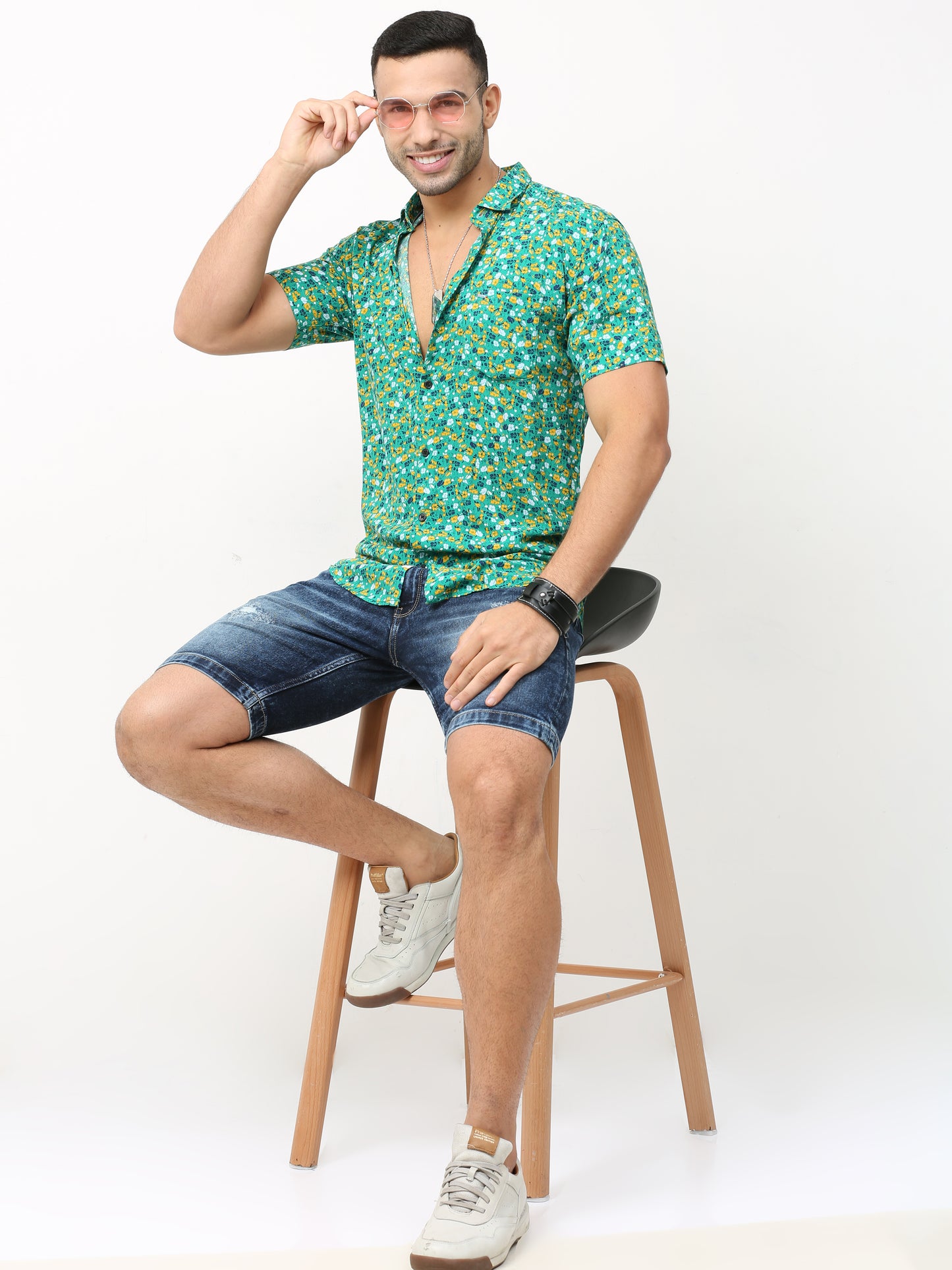 Onfire Floral Parrot Green Shirt