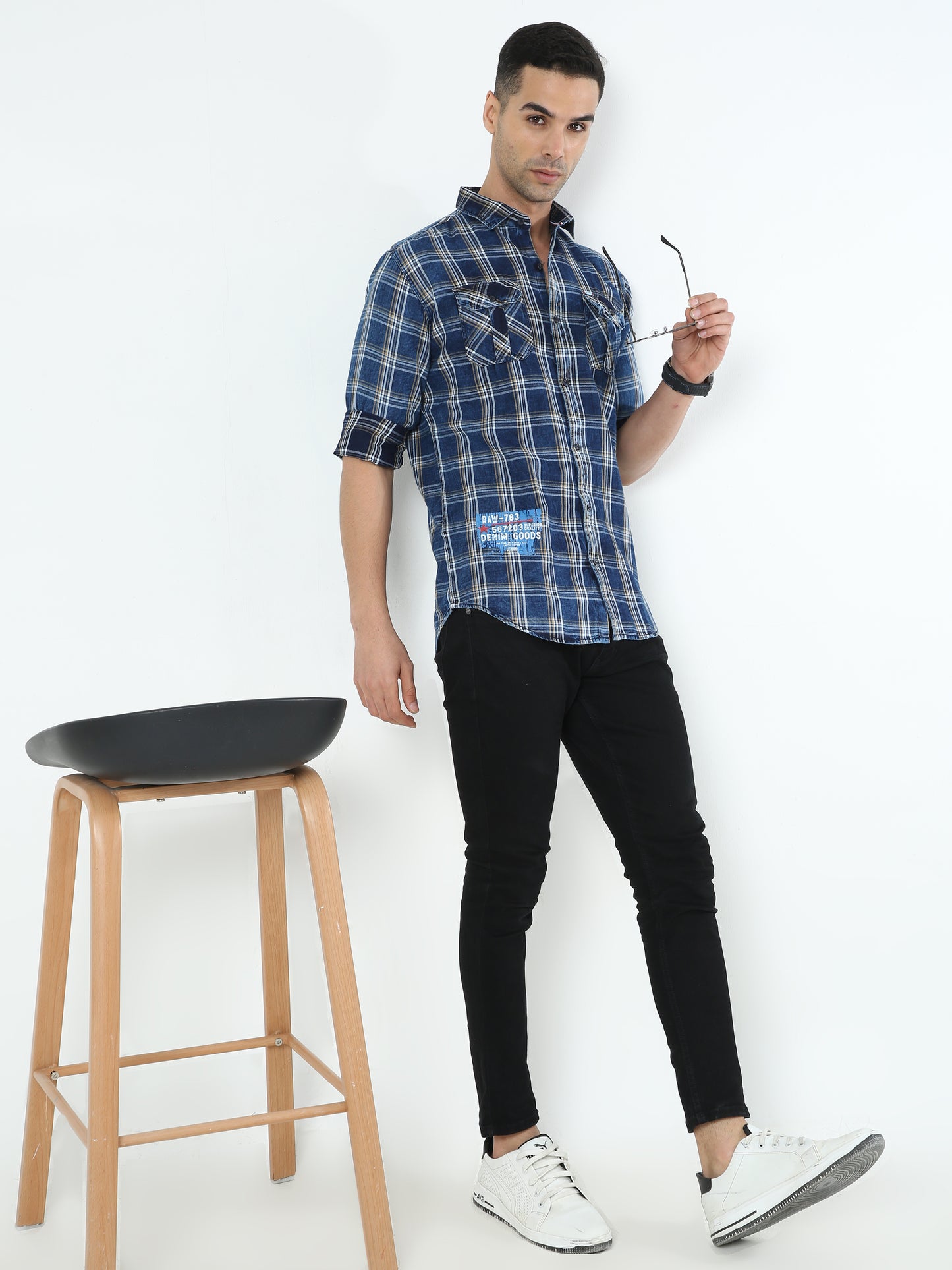 Onfire Oia Denim Checks Cargo Shirt