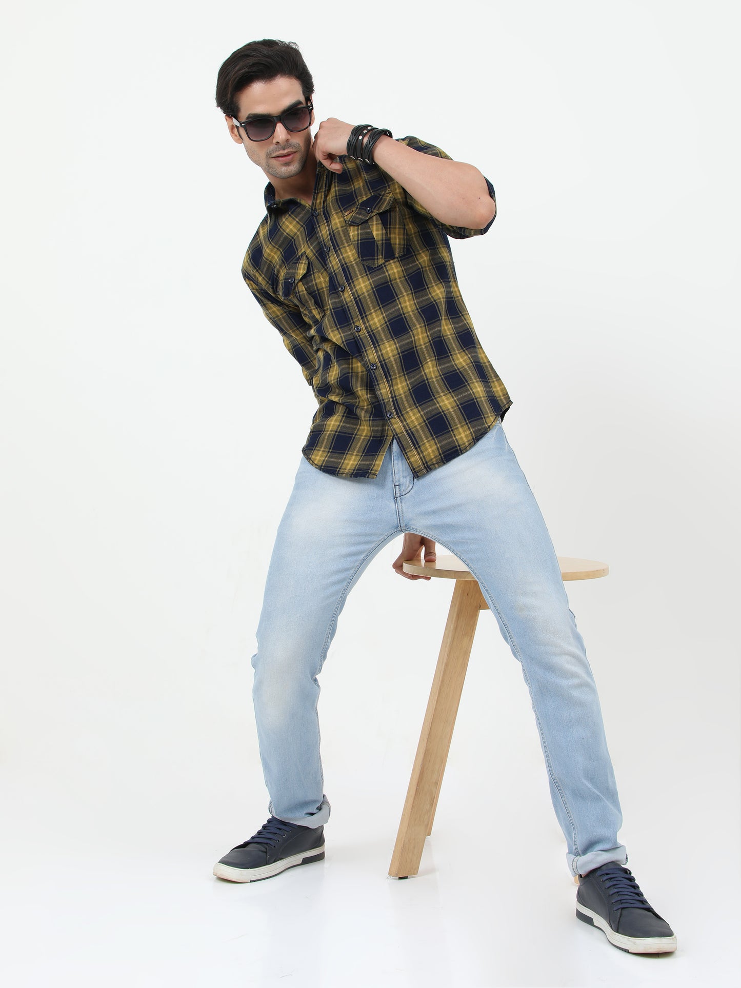 Onfire Checks Yellow/Blue Cargo Shirt