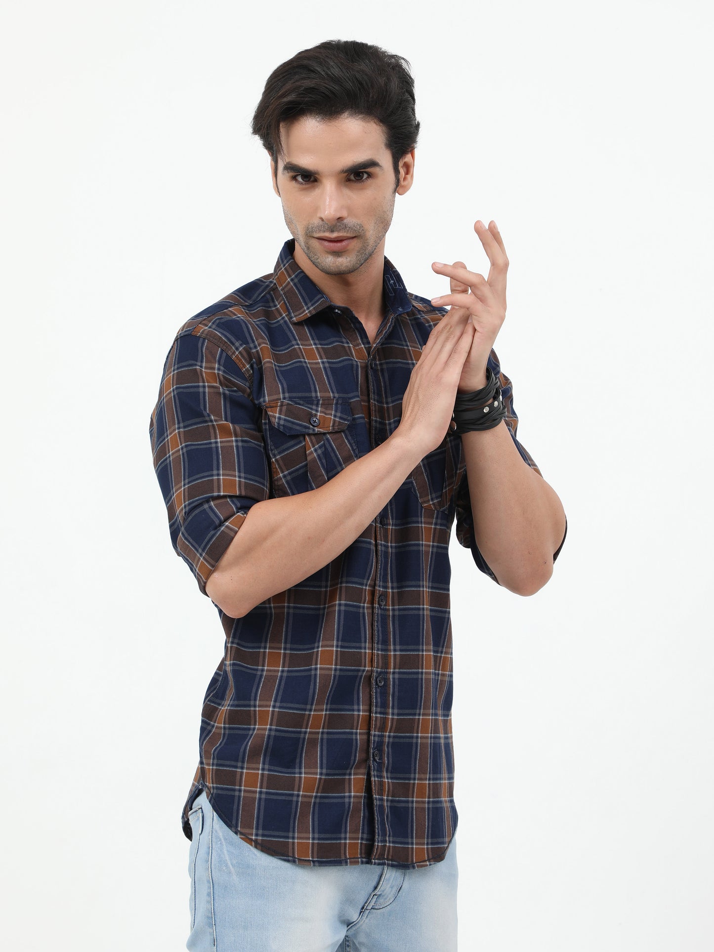 Onfire Checks Cargo Shirt - Brown/ Blue