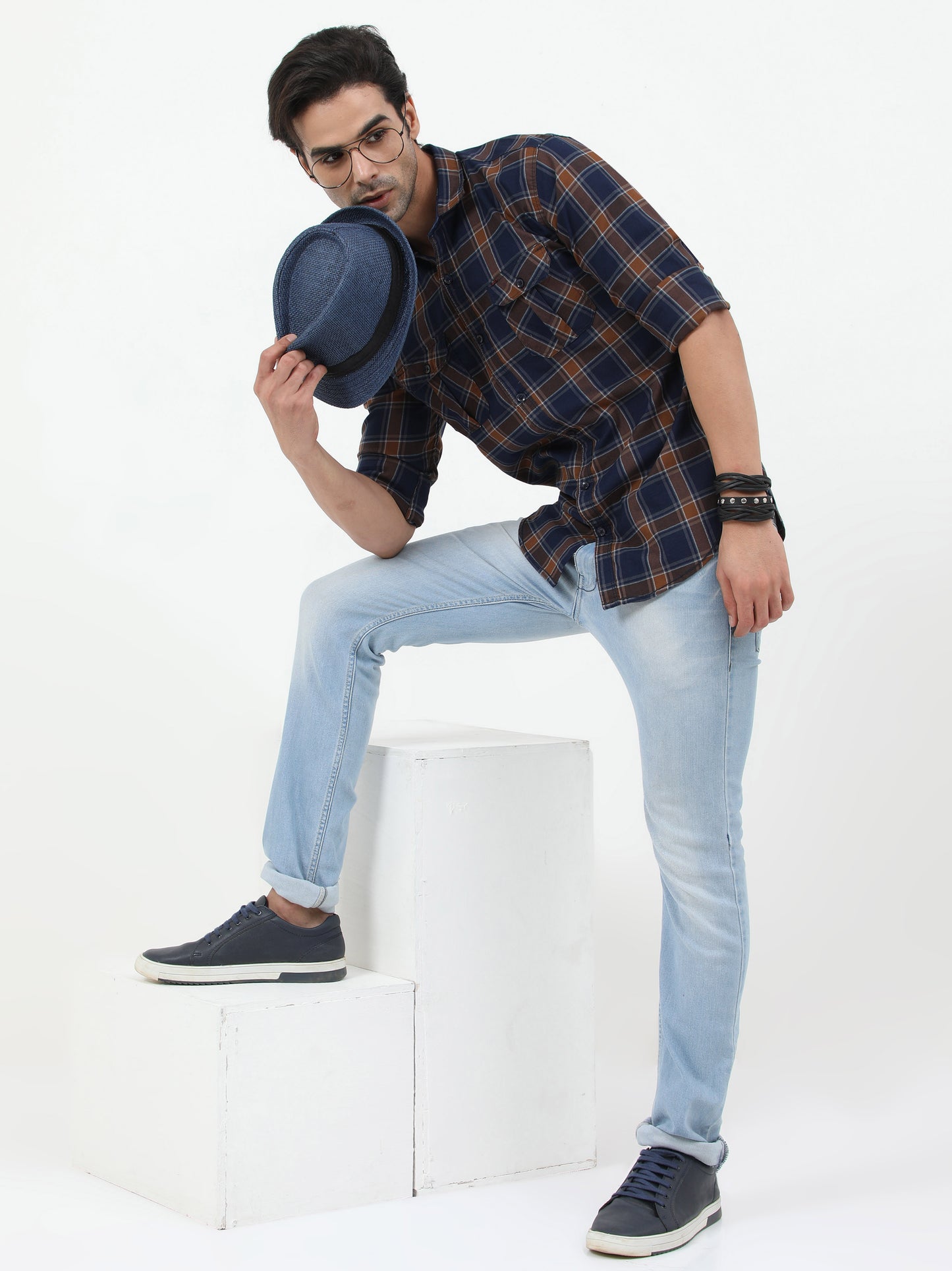 Onfire Checks Cargo Shirt - Brown/ Blue