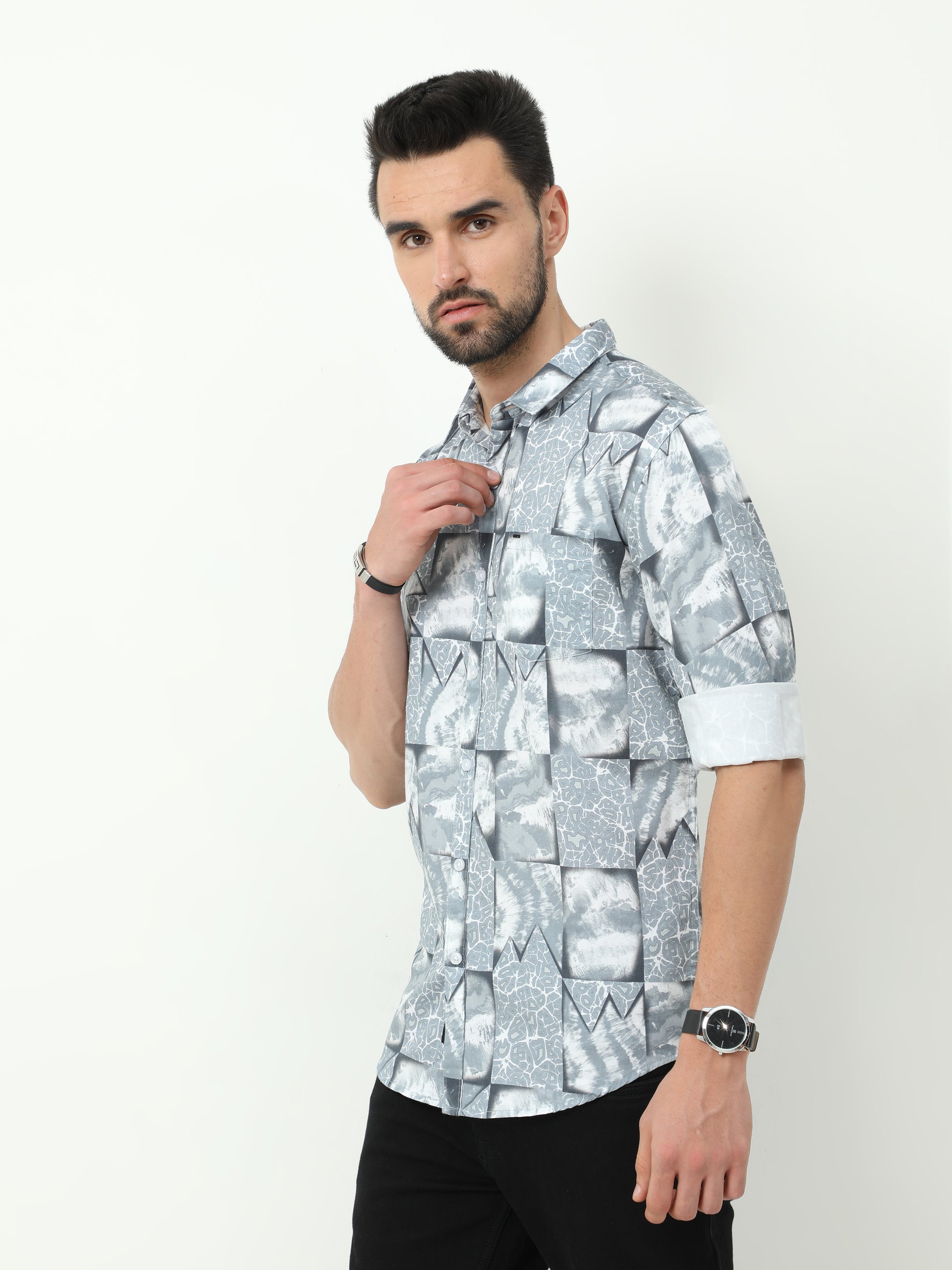 Onfire Abstract Digital Print Shirt - Grey