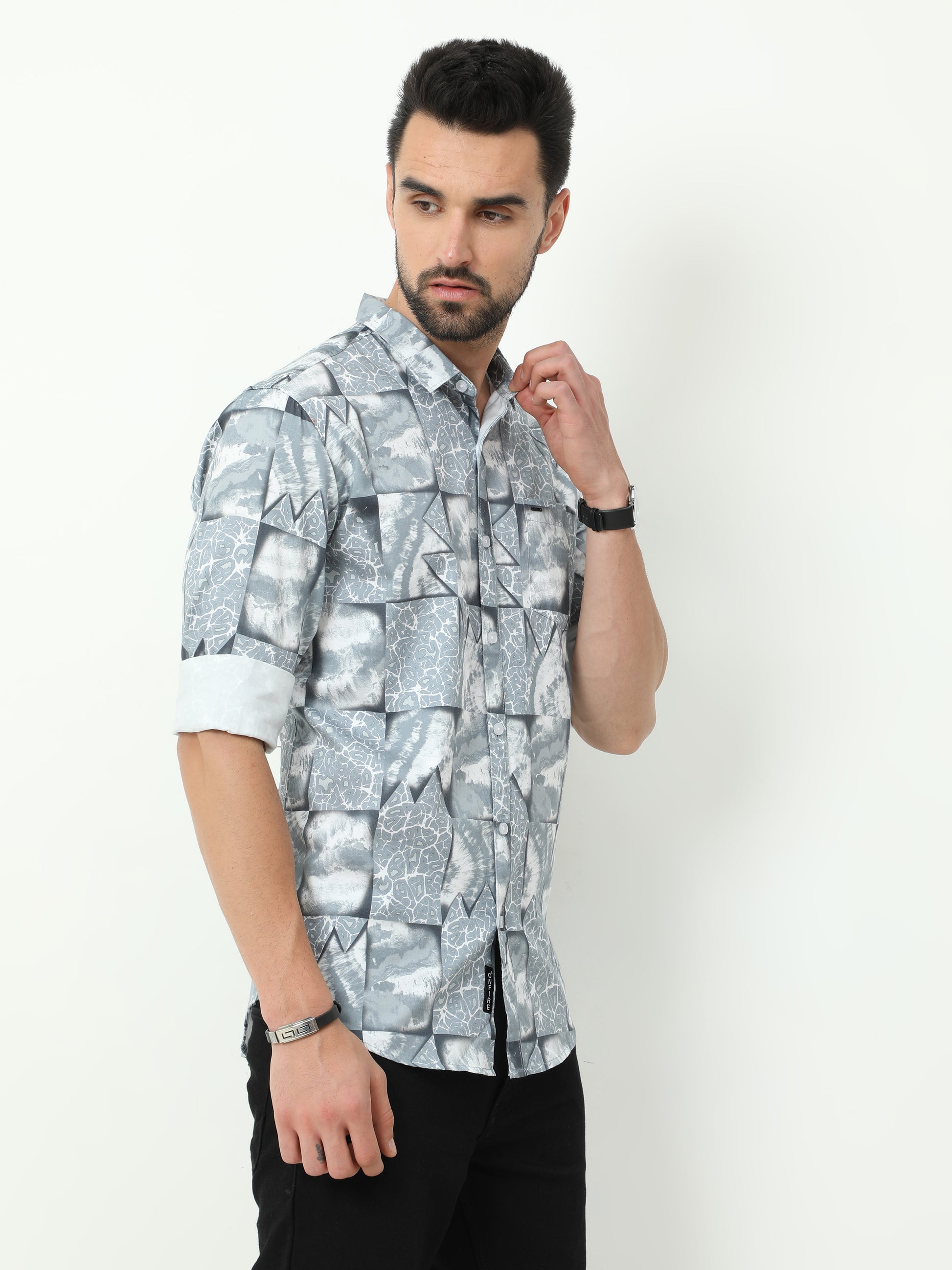 Onfire Abstract Digital Print Shirt - Grey