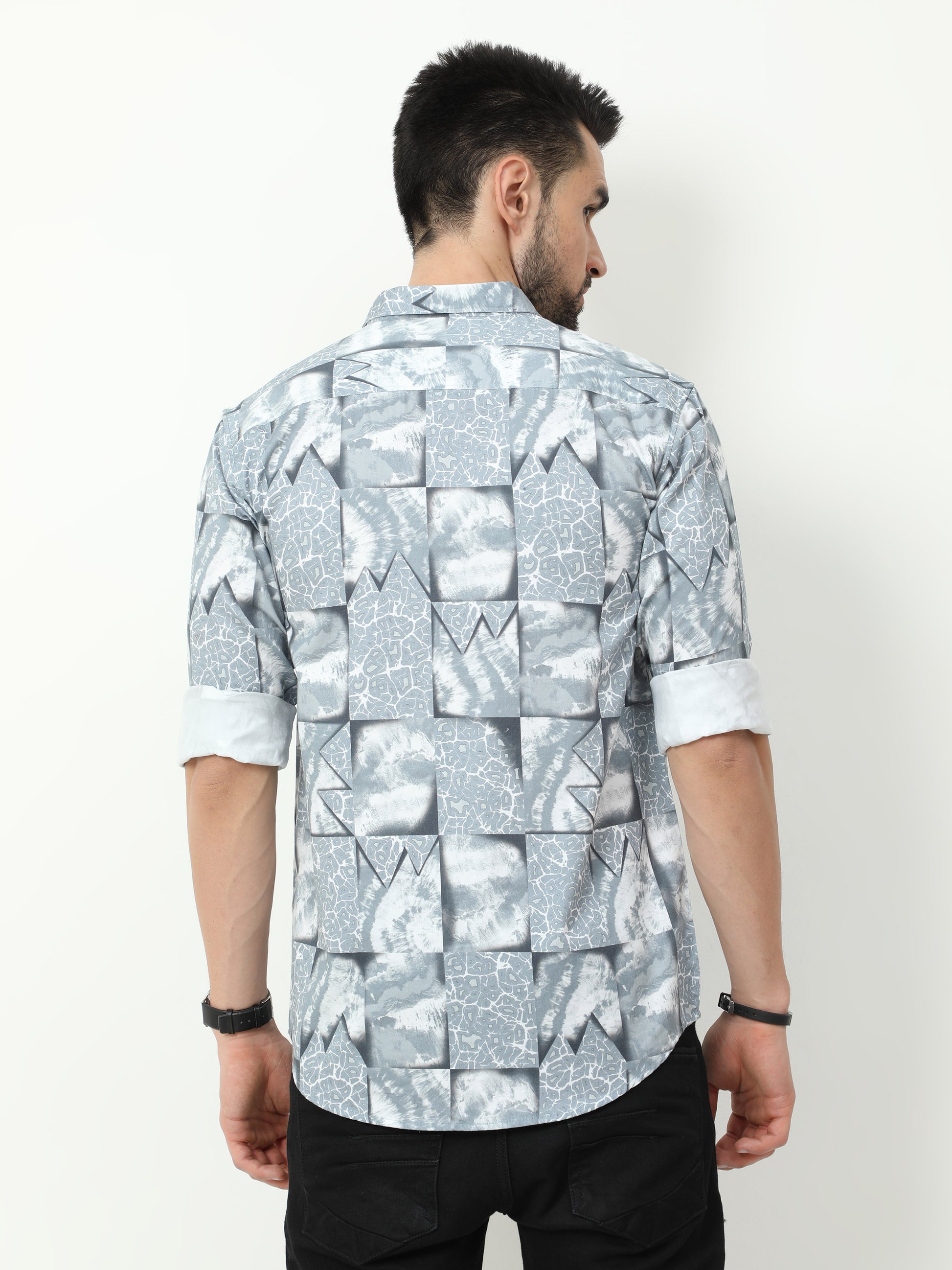 Onfire Abstract Digital Print Shirt - Grey