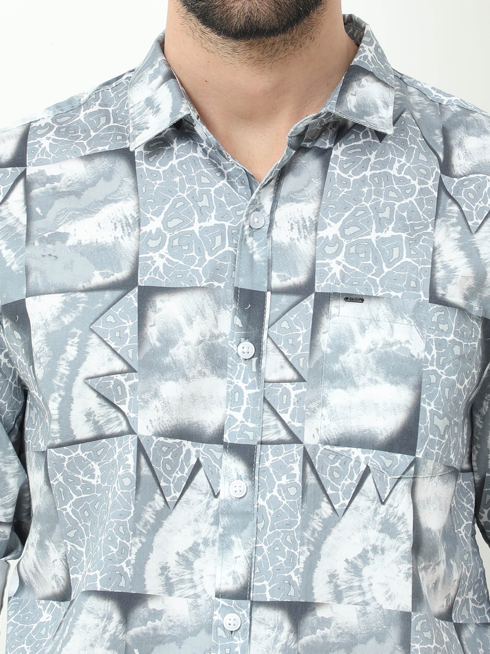 Onfire Abstract Digital Print Shirt - Grey