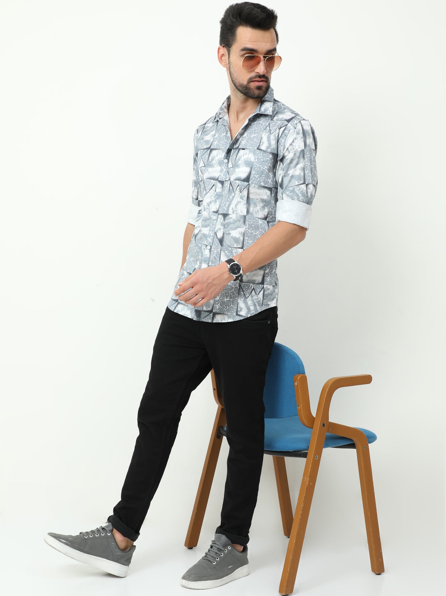 Onfire Abstract Digital Print Shirt - Grey