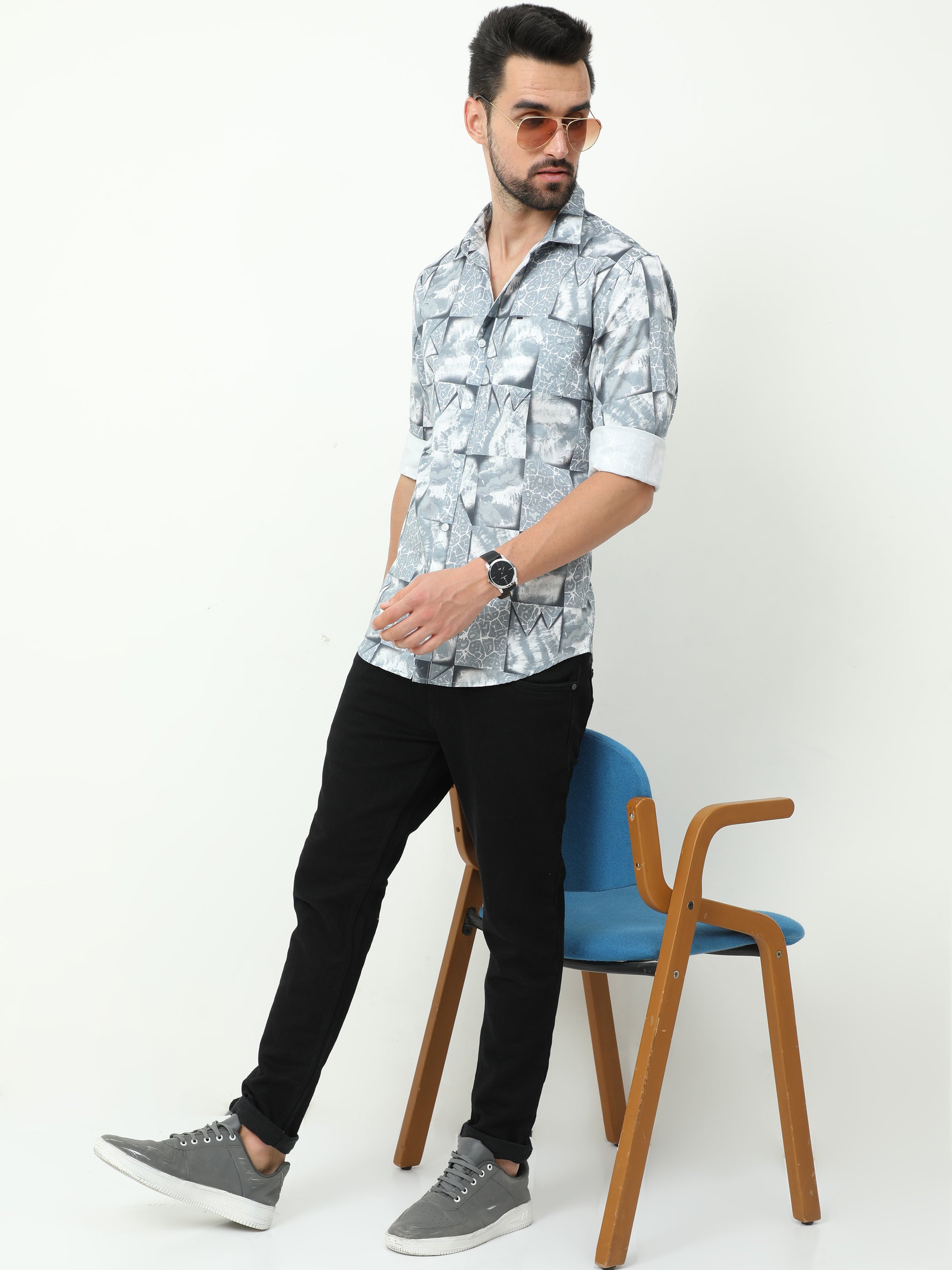 Onfire Abstract Digital Print Shirt - Grey