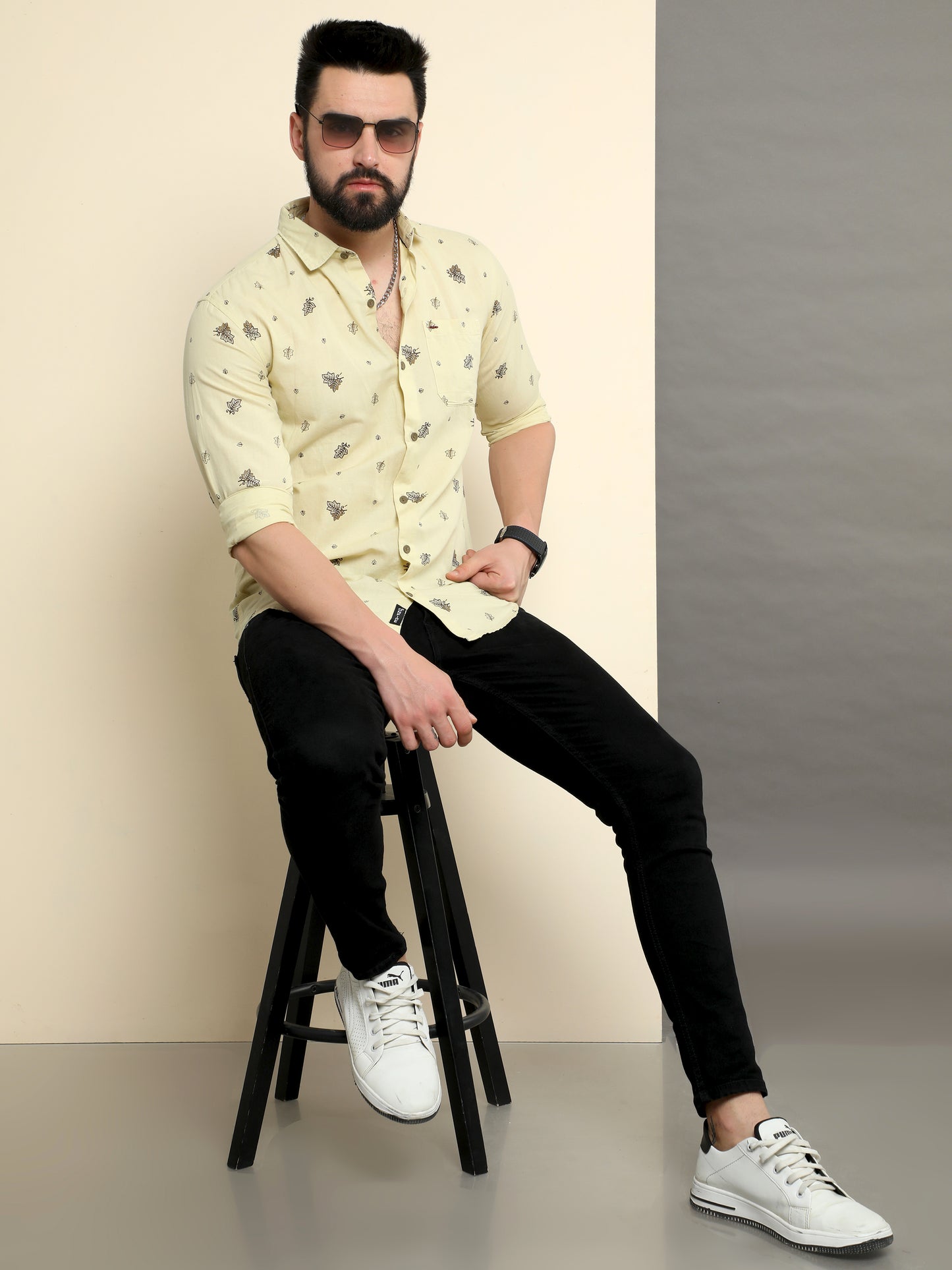 Onfire linen printed shirt cream