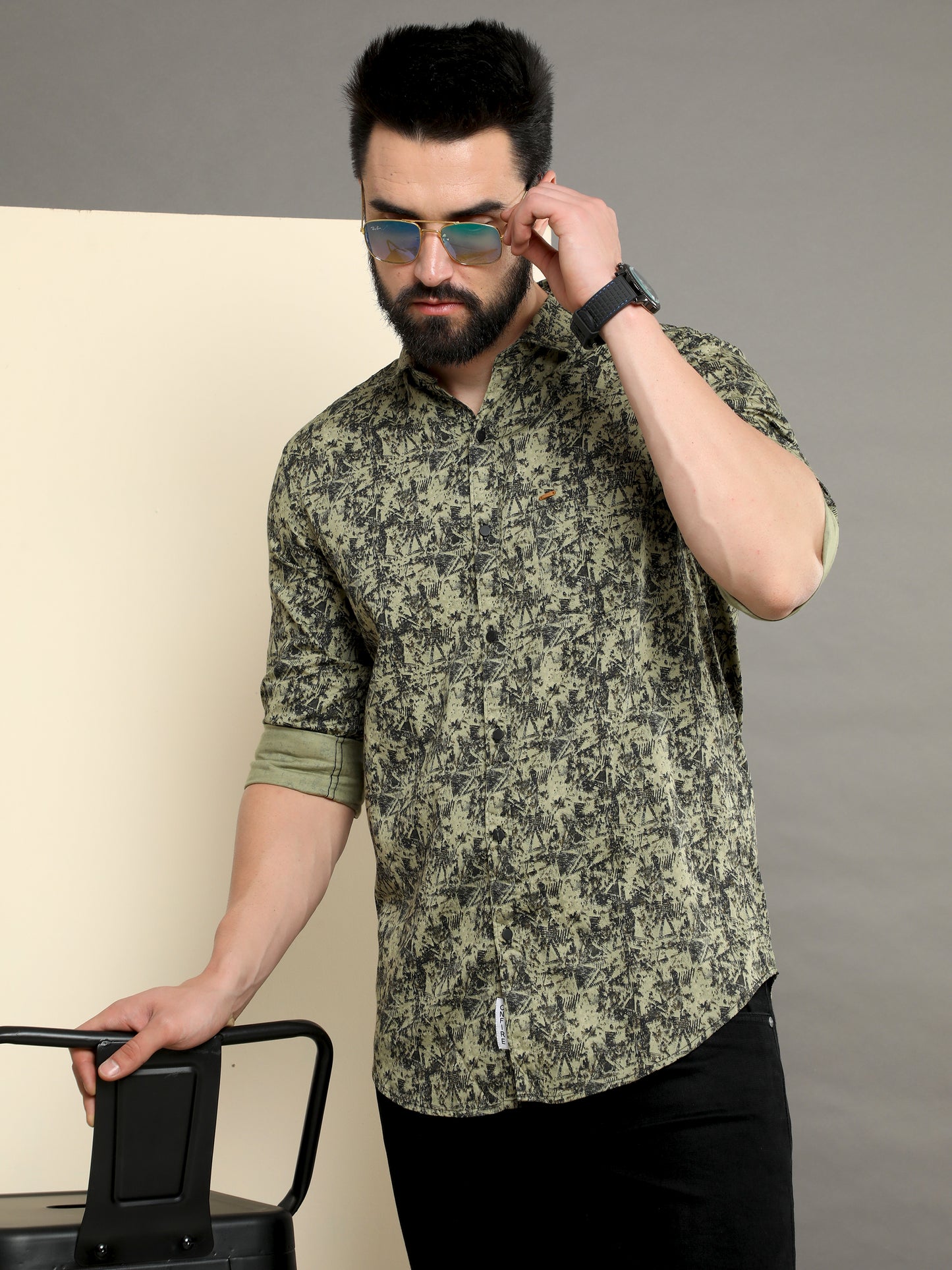 onfire Giza Satin Print Club Wear 2266C Mehandi Green