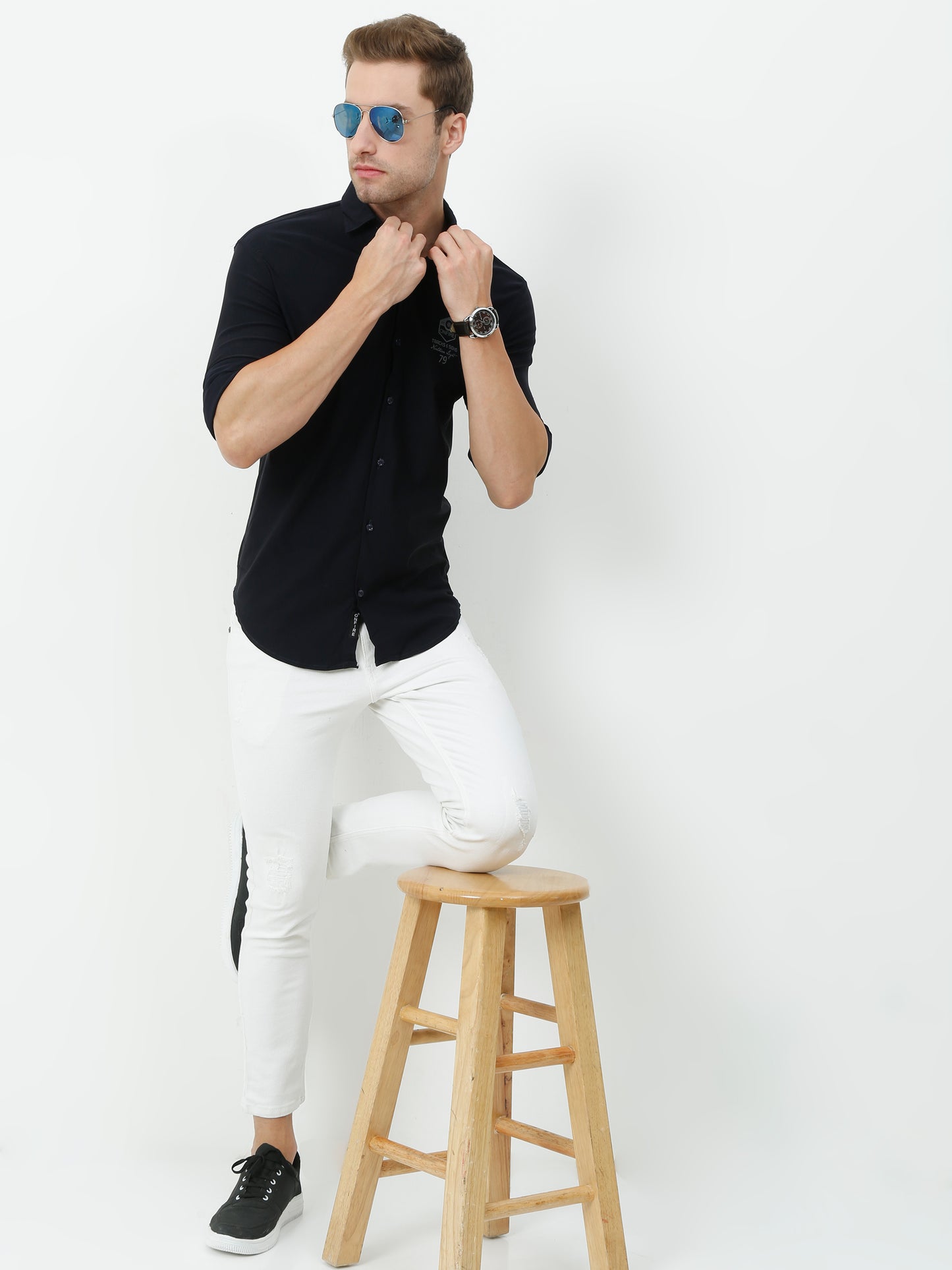 Onfire Designer Navy Blue Shirt