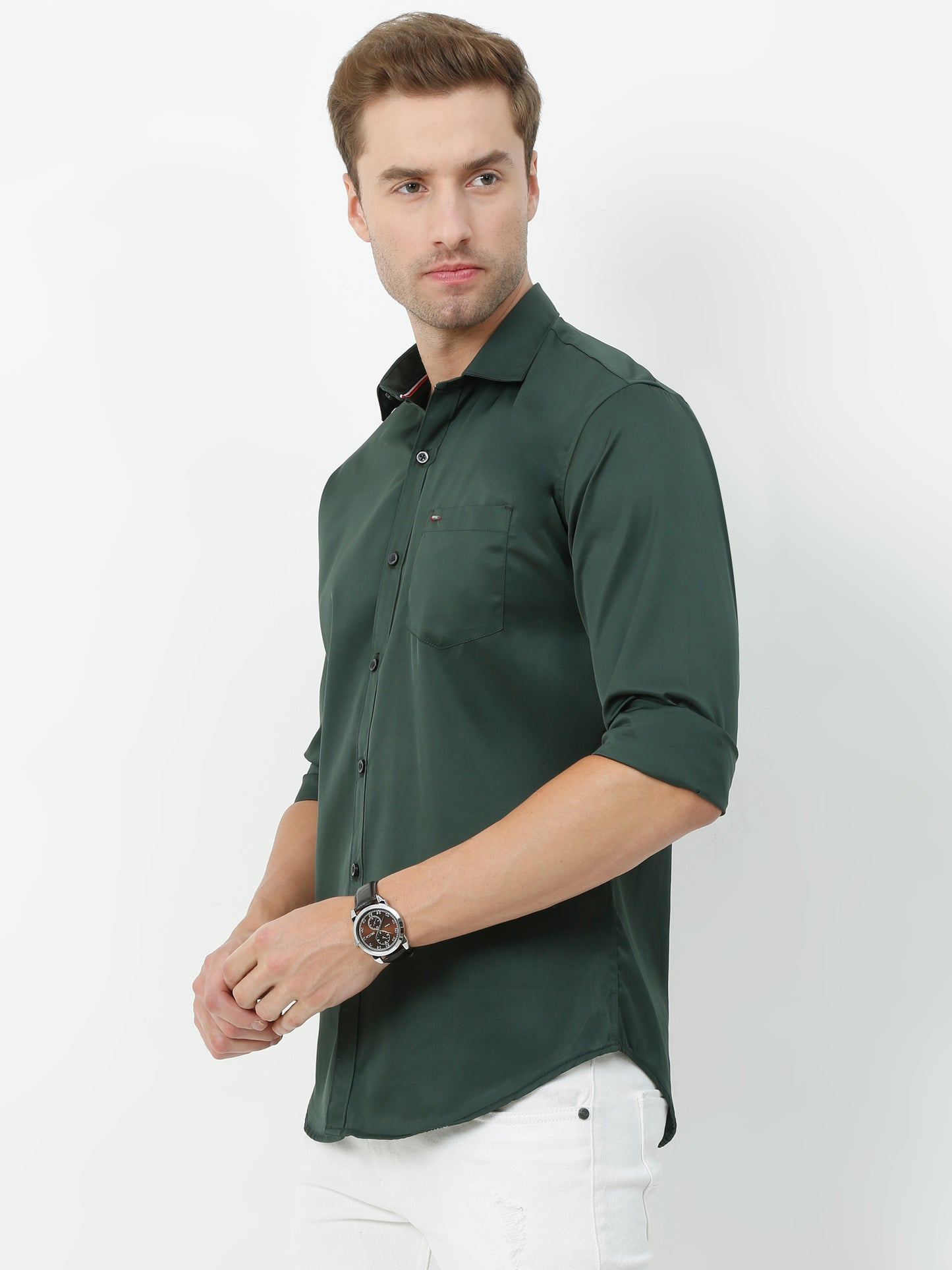 Onfire Satin Bottle Green Shirt