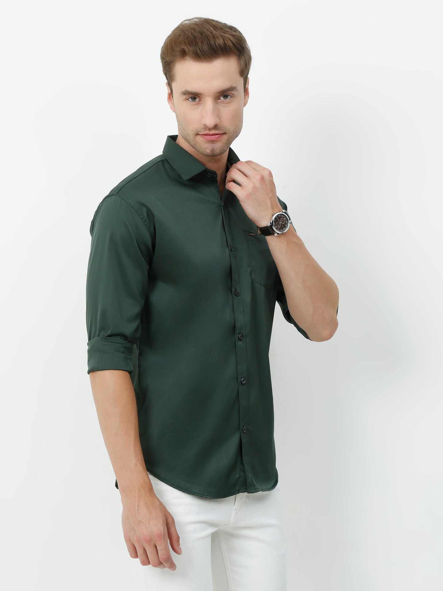 Onfire Satin Bottle Green Shirt