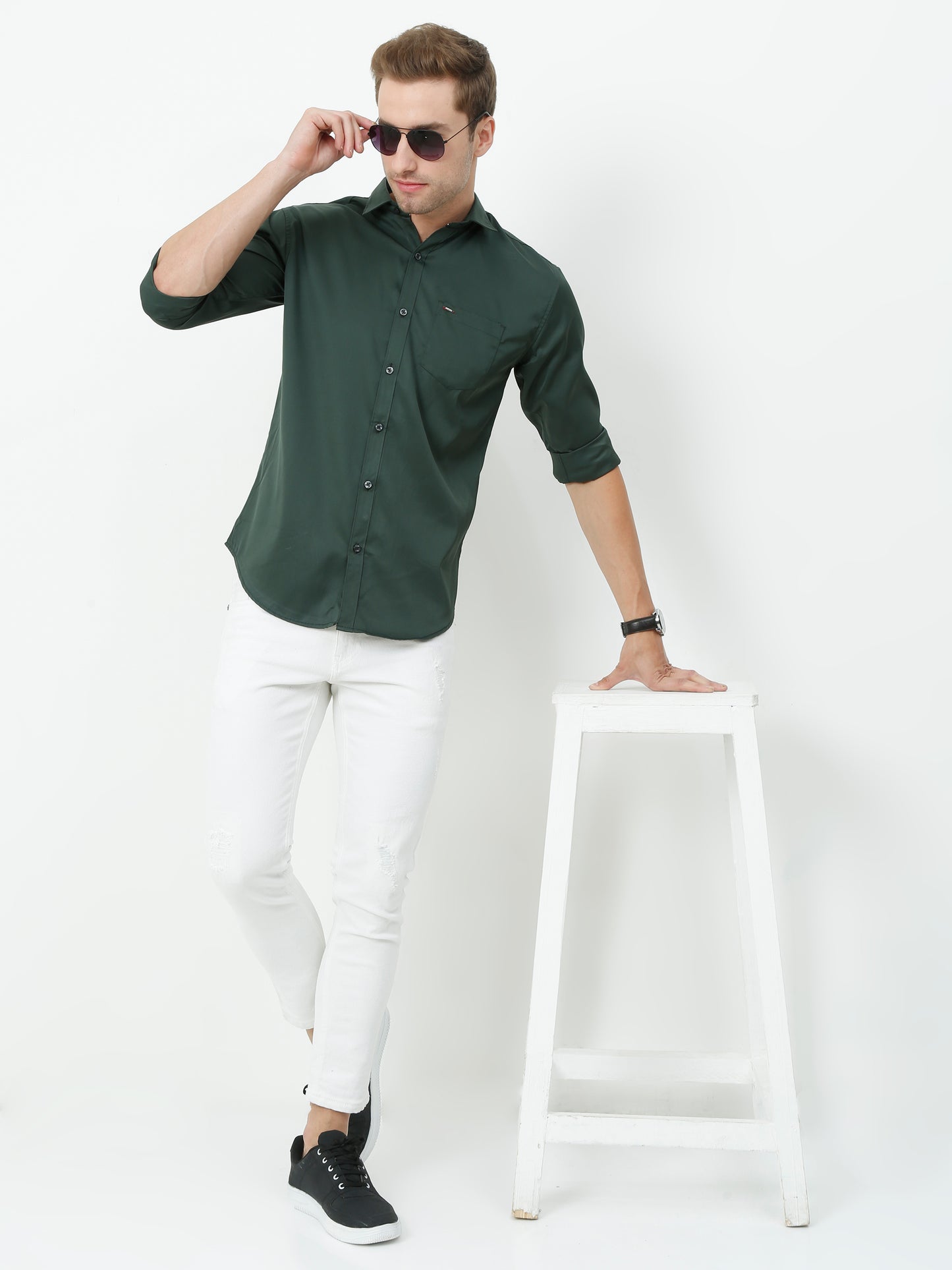 Onfire Satin Bottle Green Shirt