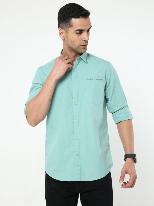 Pista Green Plain Solid Shirts