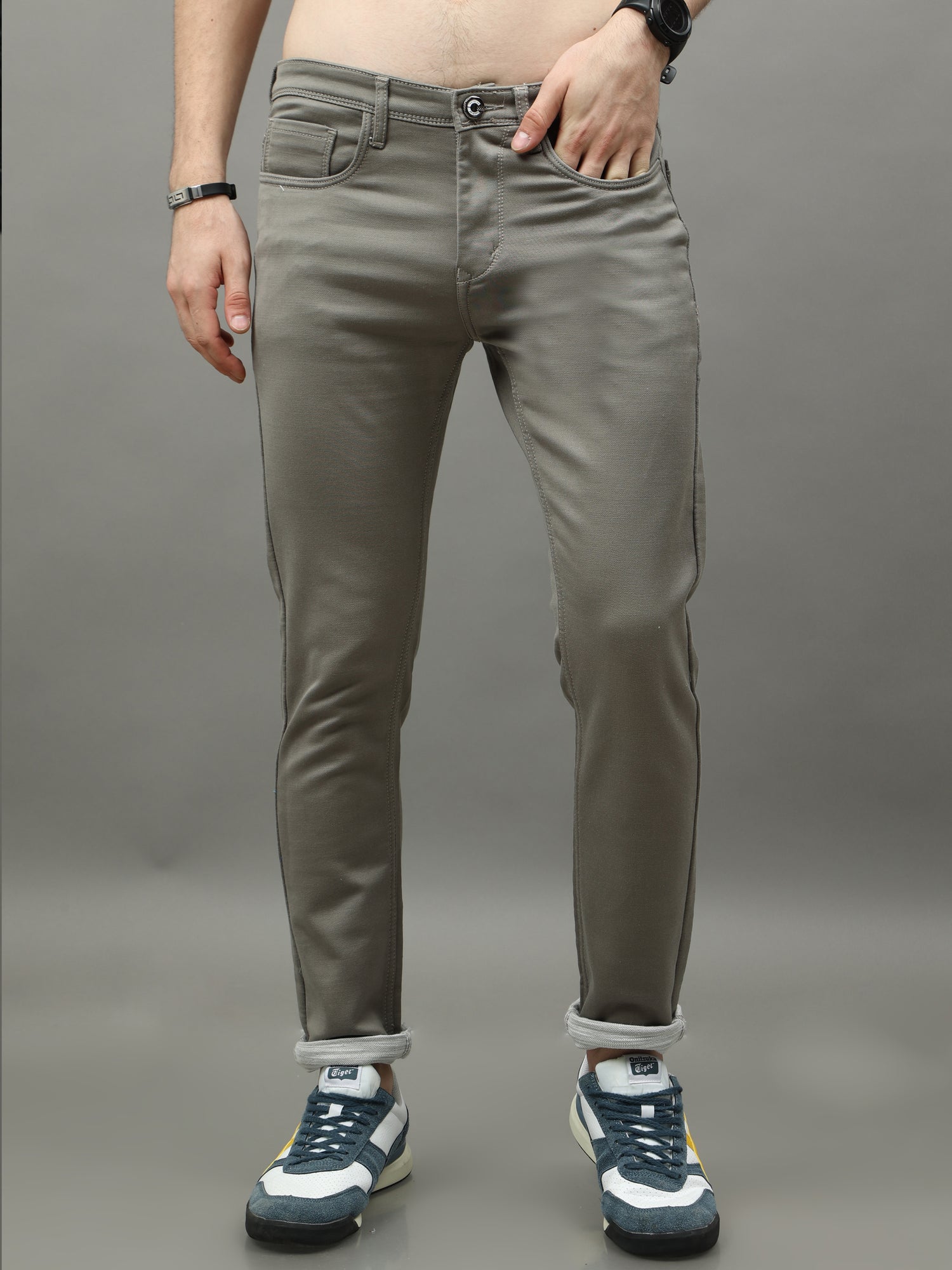 Cotton Light Brown Skinny Bottom Wear