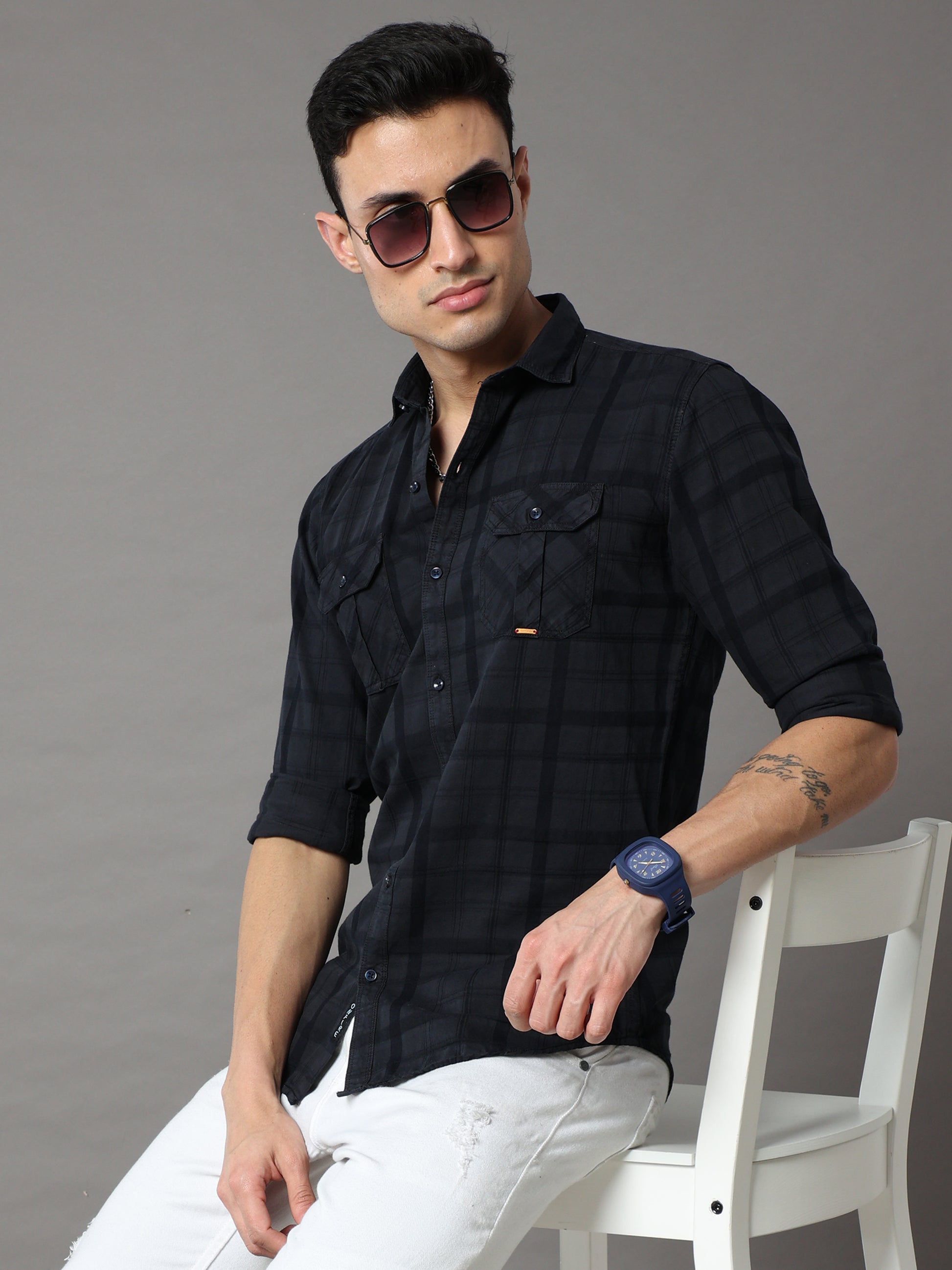 Onfire Tomford Checks Dark Grey Cargo Shirt 2250B