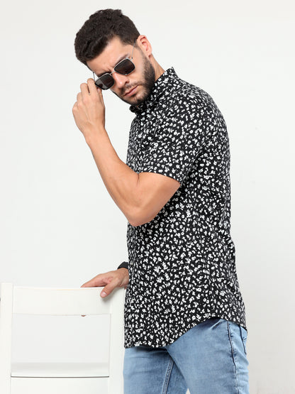 Onfire half sleeves floral print black white