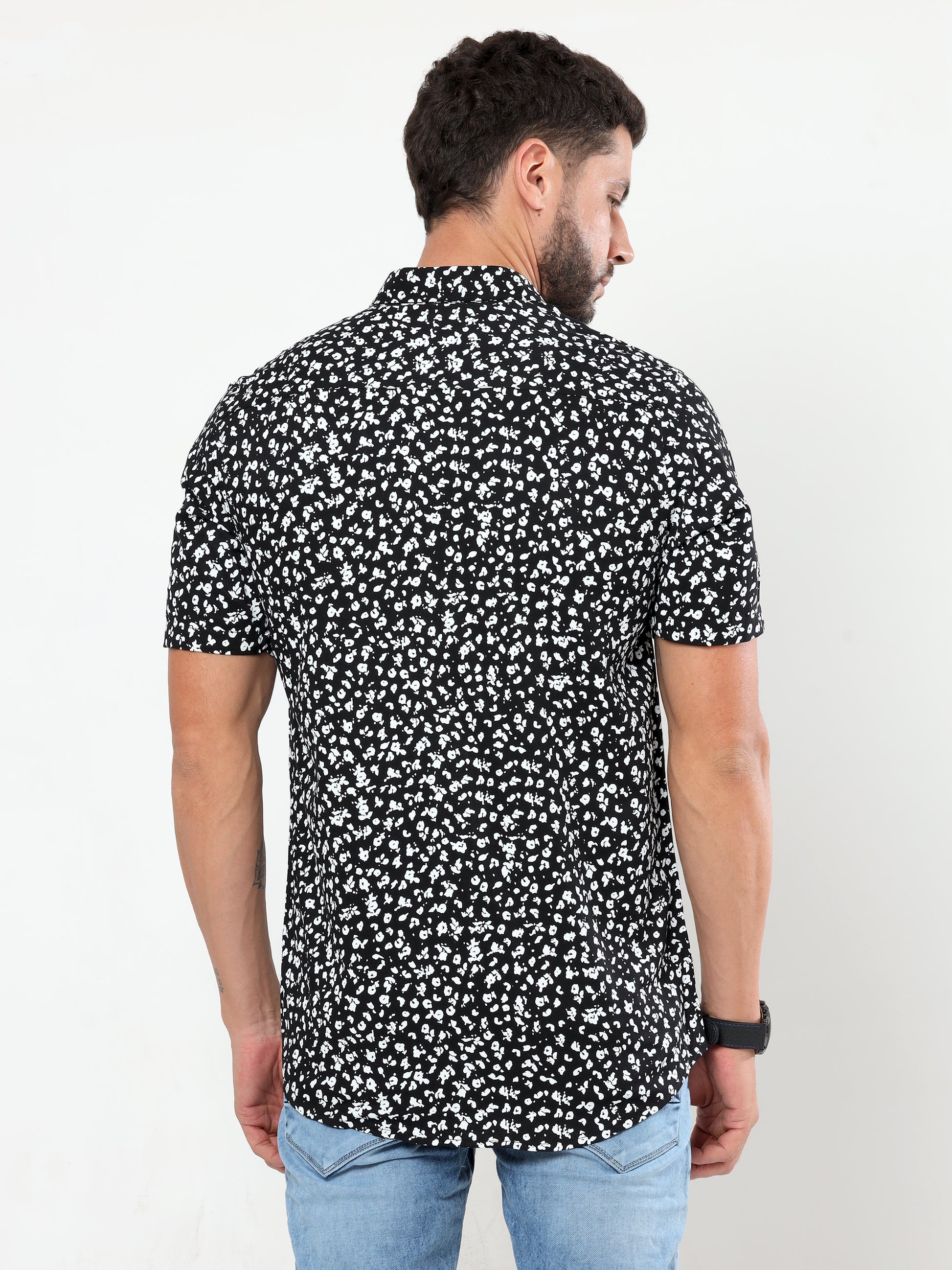 Onfire half sleeves floral print black white