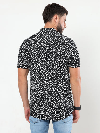 Onfire half sleeves floral print black white