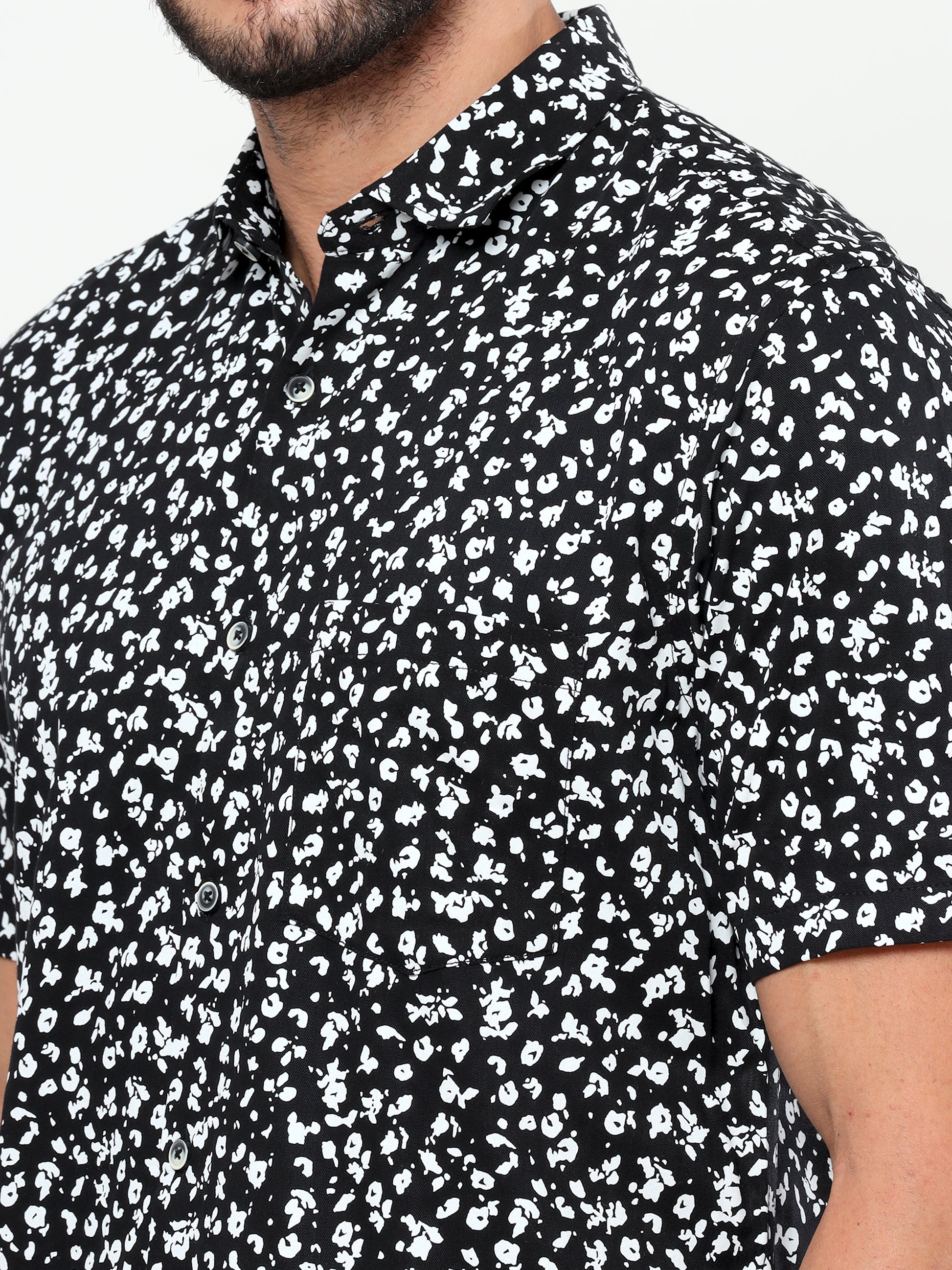 Onfire half sleeves floral print black white