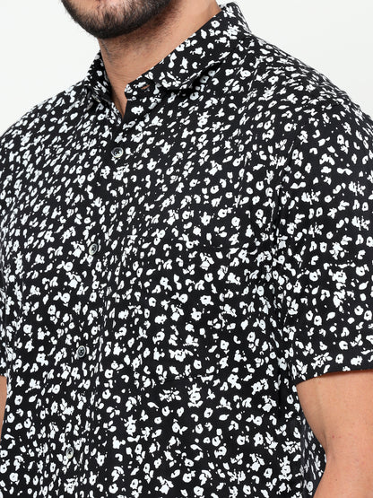 Onfire half sleeves floral print black white