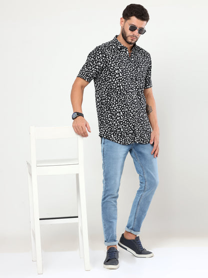 Onfire half sleeves floral print black white