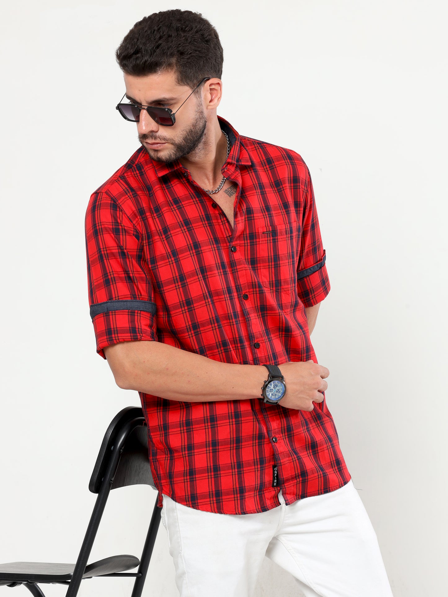Onfire twill checks shirt Blood Red
