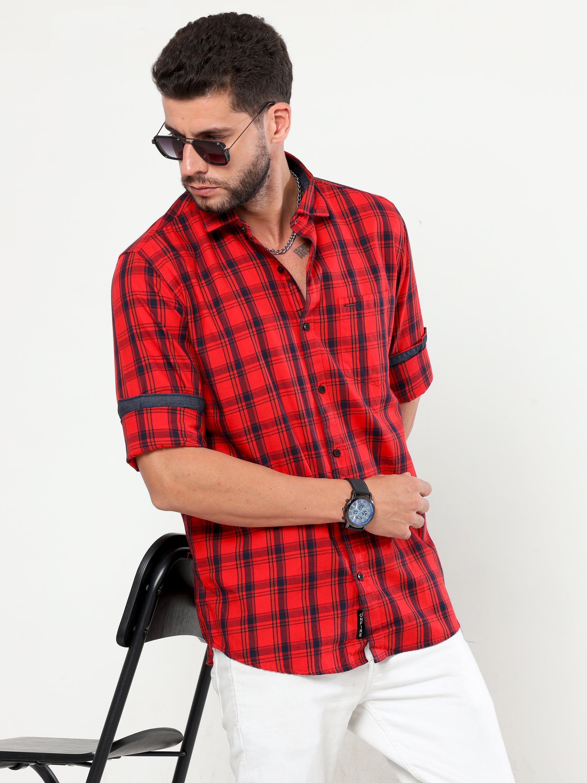 Onfire twill checks shirt Blood Red