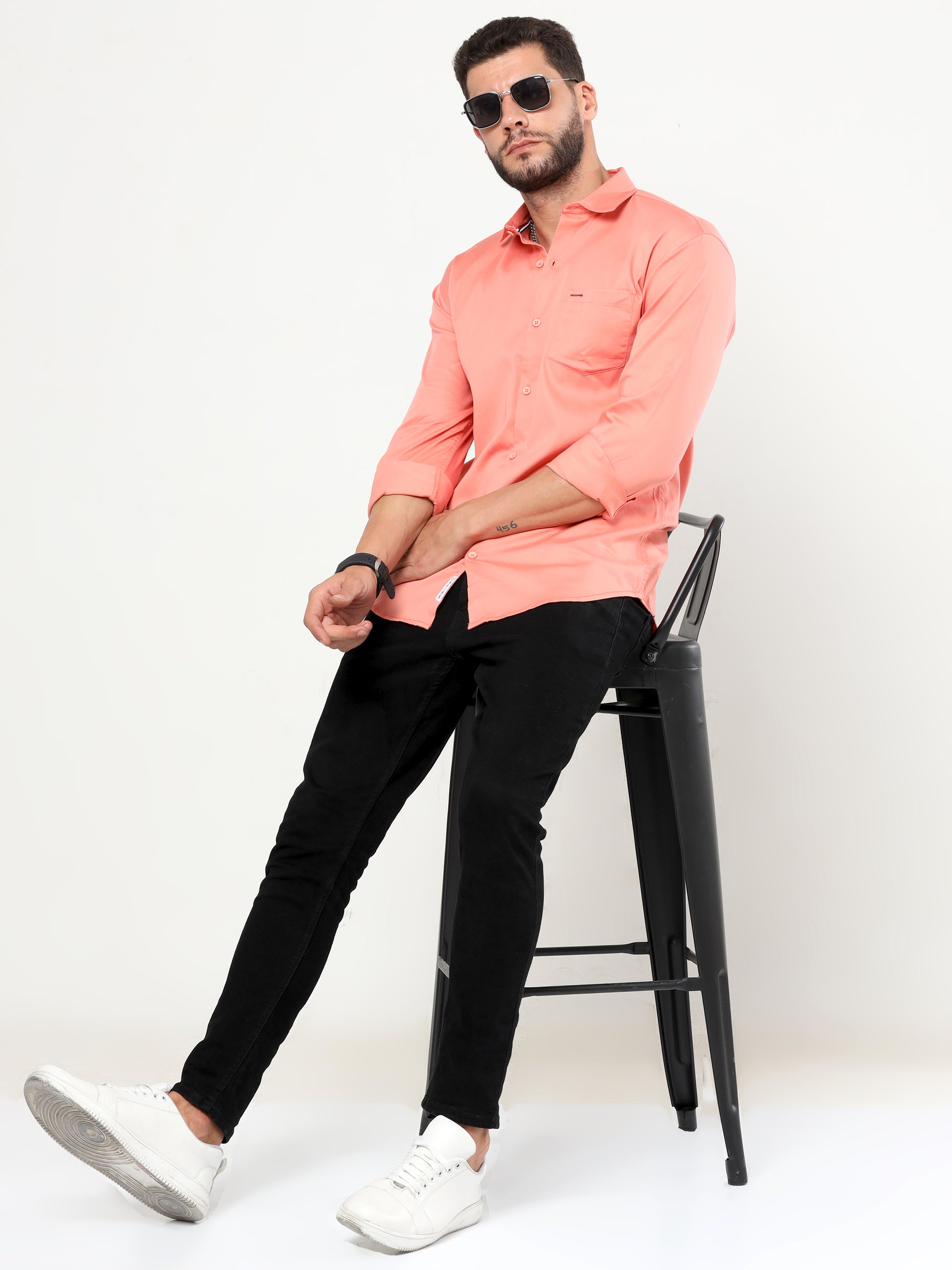 Peach Mens Dress Shirt | Plain Satin Lycra Shirt Peach Onfire Peach Mens Dress Shirt | Plain Satin Lycra Shirt Peach Onfire