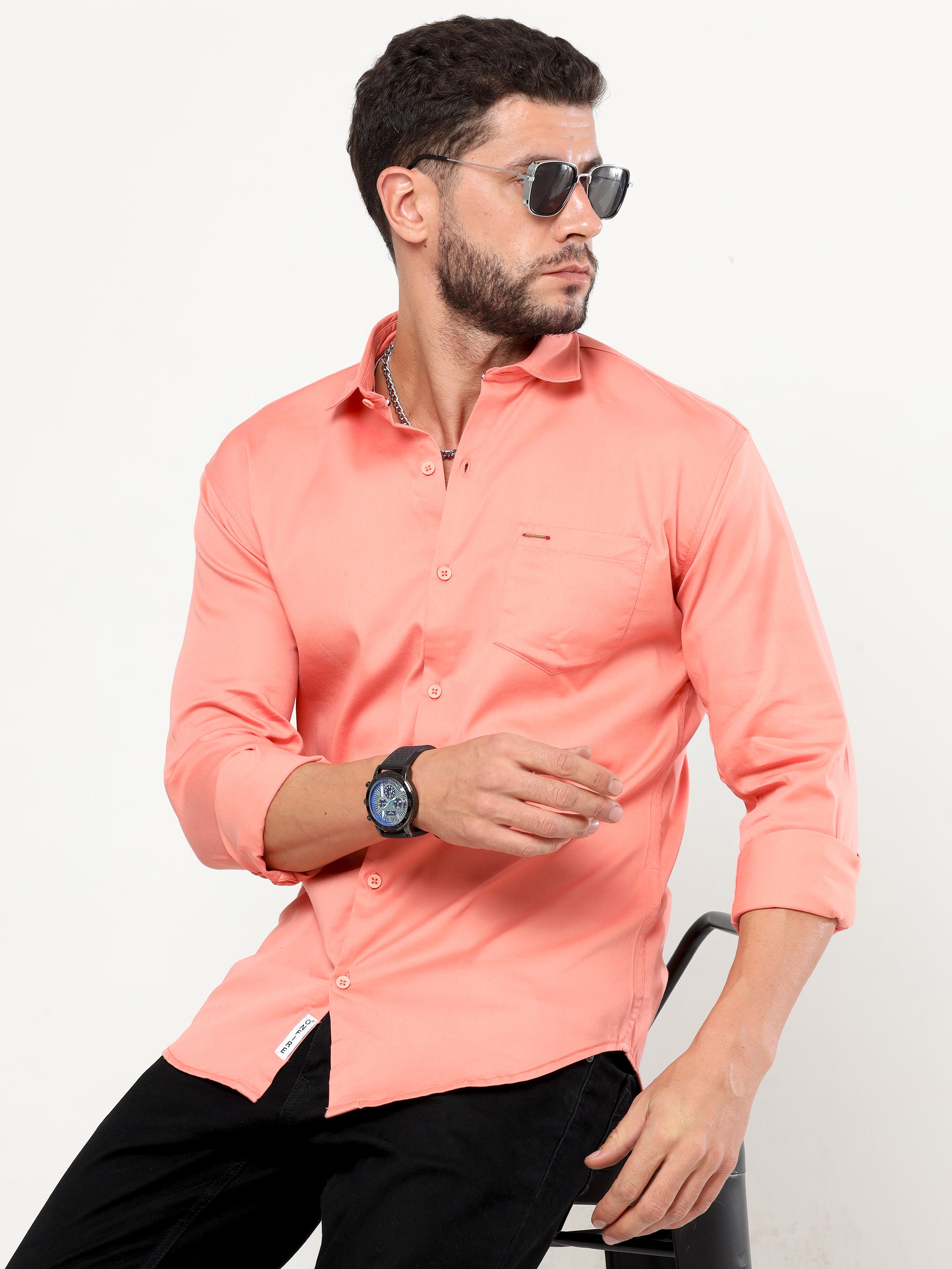 Onfire plain satin lycra shirt peach
