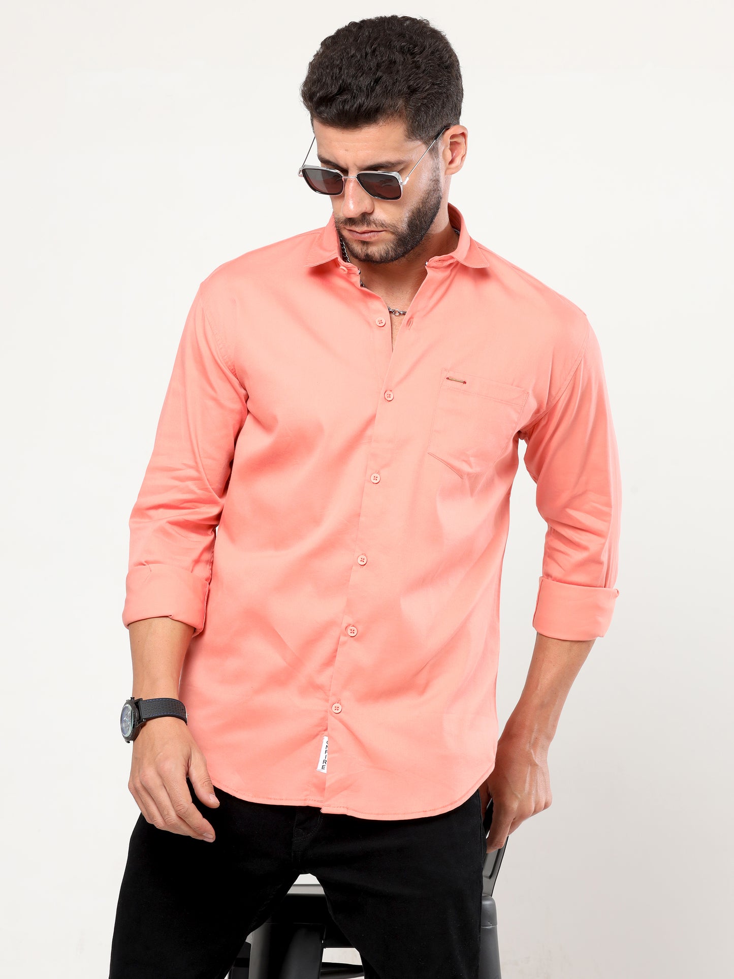 Onfire plain satin lycra shirt peach