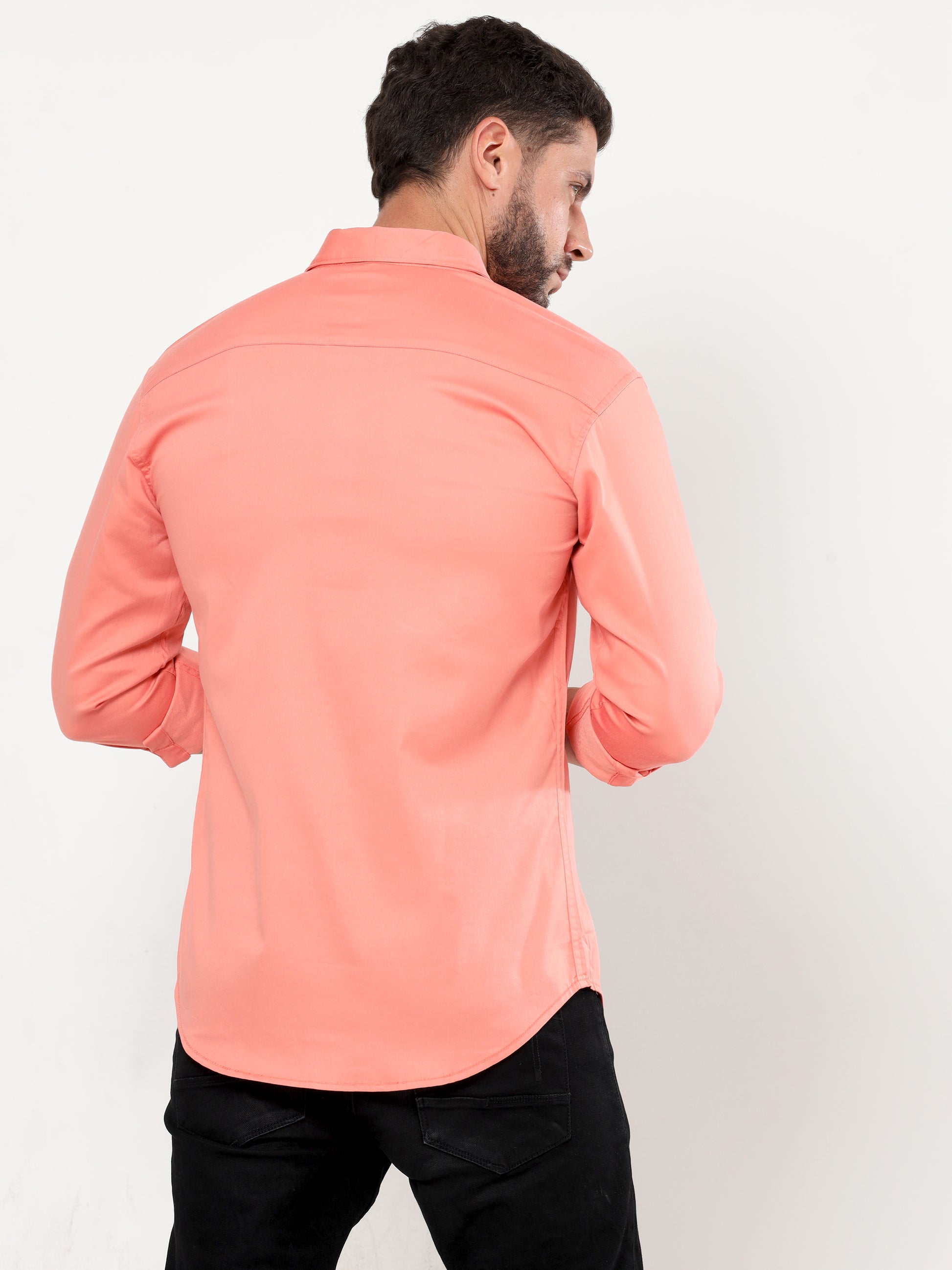 Onfire plain satin lycra shirt peach